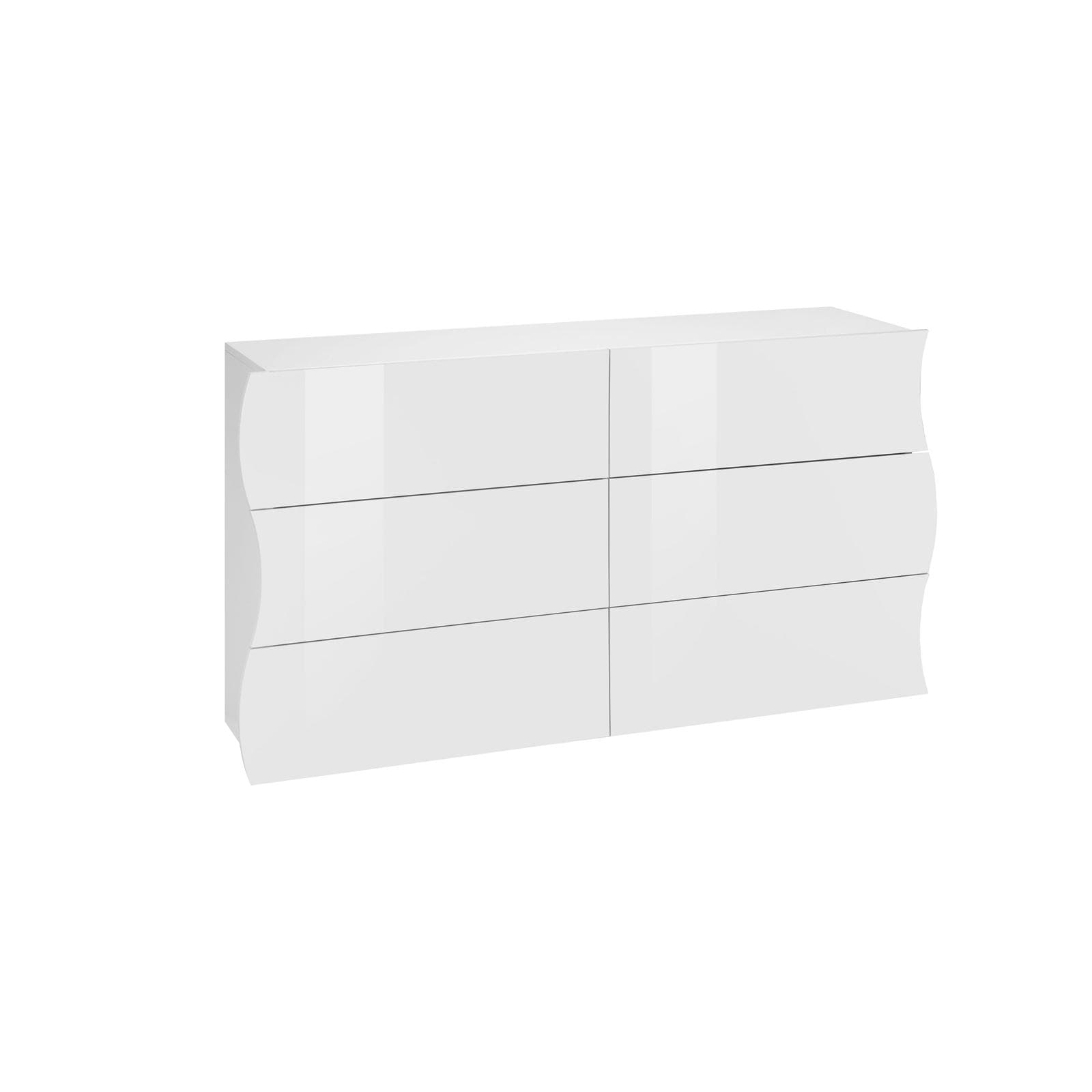 Cassettiera 155x81,5h cm con 6 cassetti in legno bianco lucido - Moss
