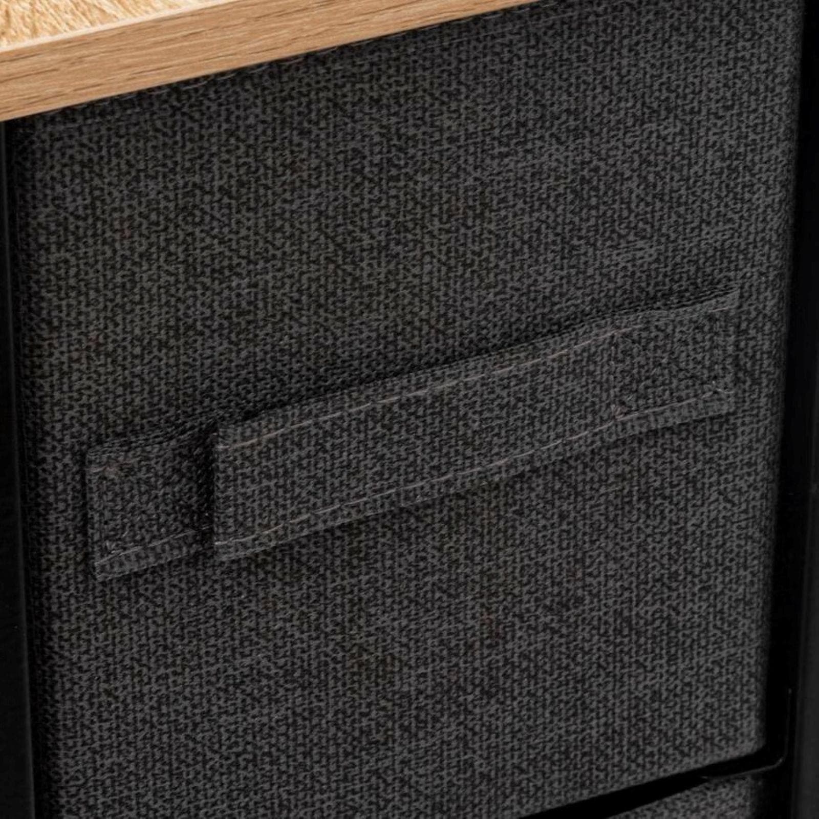 Cassettiera 20x77h cm in acciaio nero e legno con 4 cassetti in tessuto - Texty
