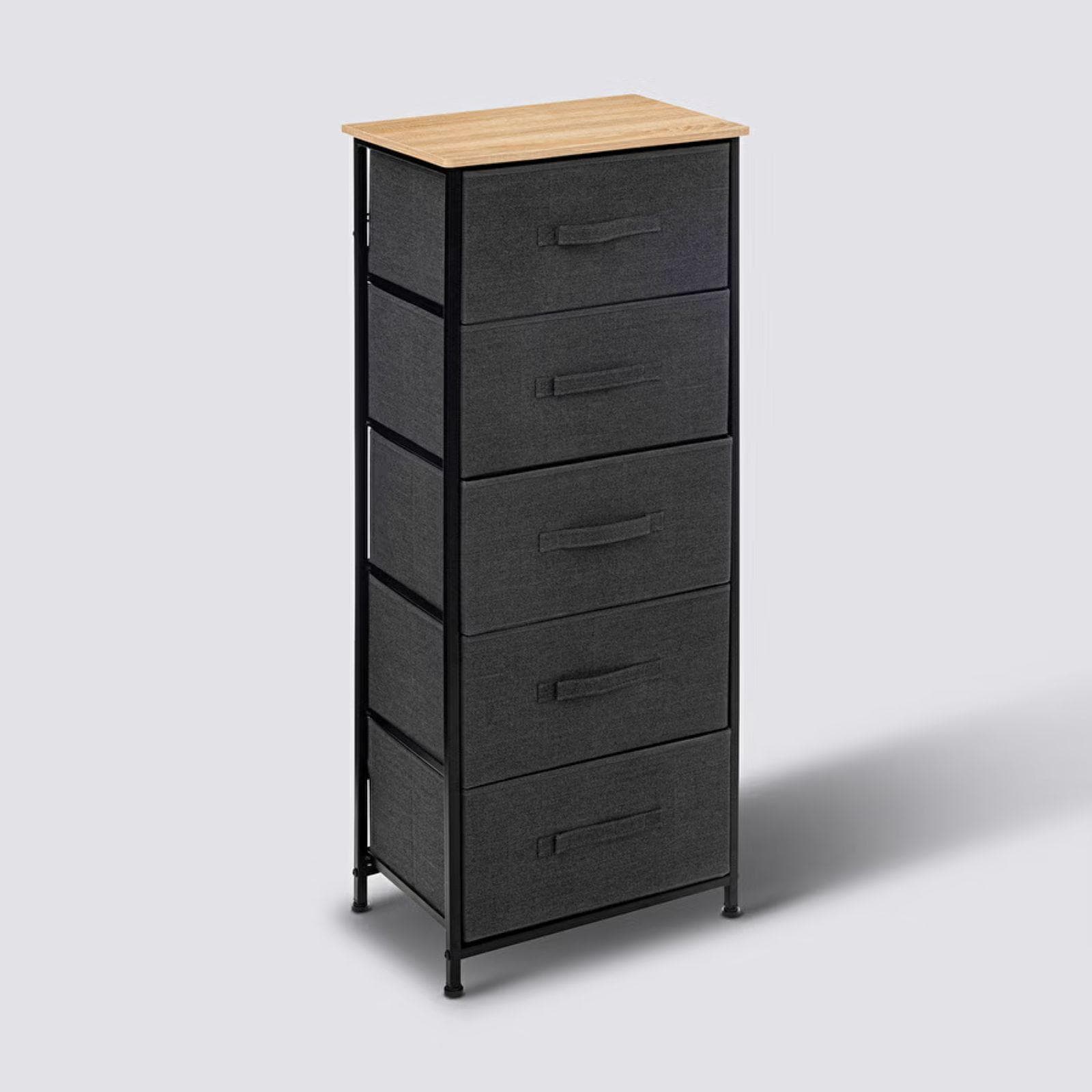Cassettiera 45x114h cm in acciaio nero e legno con 5 cassetti in tessuto - Texty