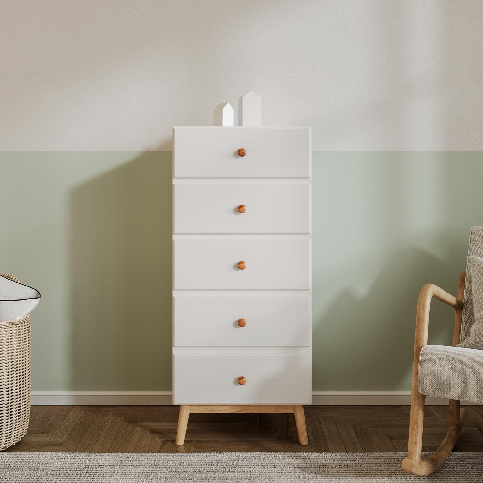 Cassettiera 50x115h cm in legno naturale e bianco con 5 cassetti - Lollipop