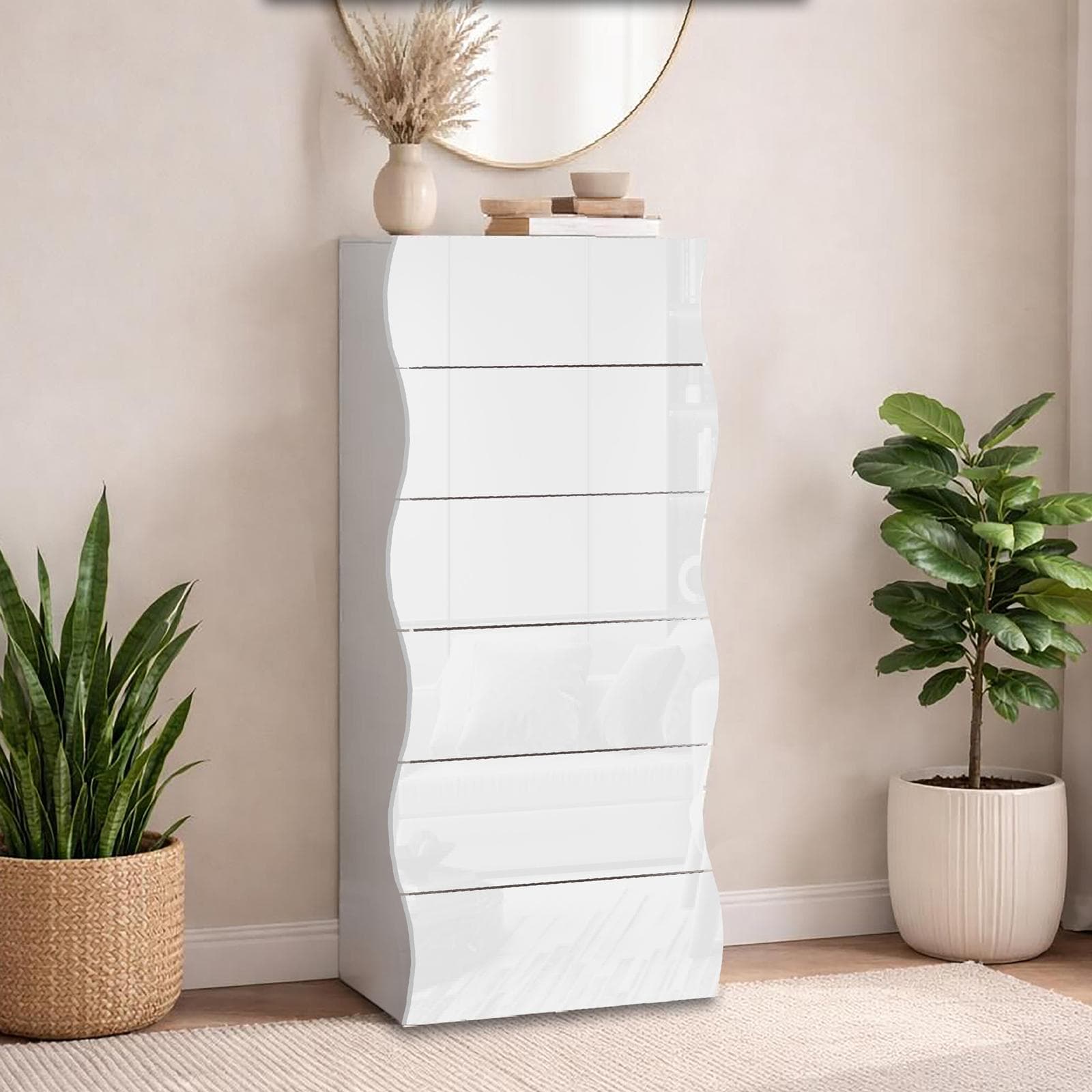 Cassettiera 50x121h cm con 6 cassetti in legno bianco lucido - Moss