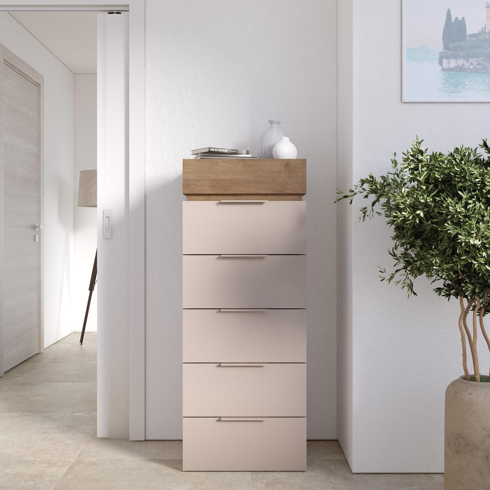 Cassettiera 50x126h cm con 6 cassetti soft close cashmere e mercure - Alban
