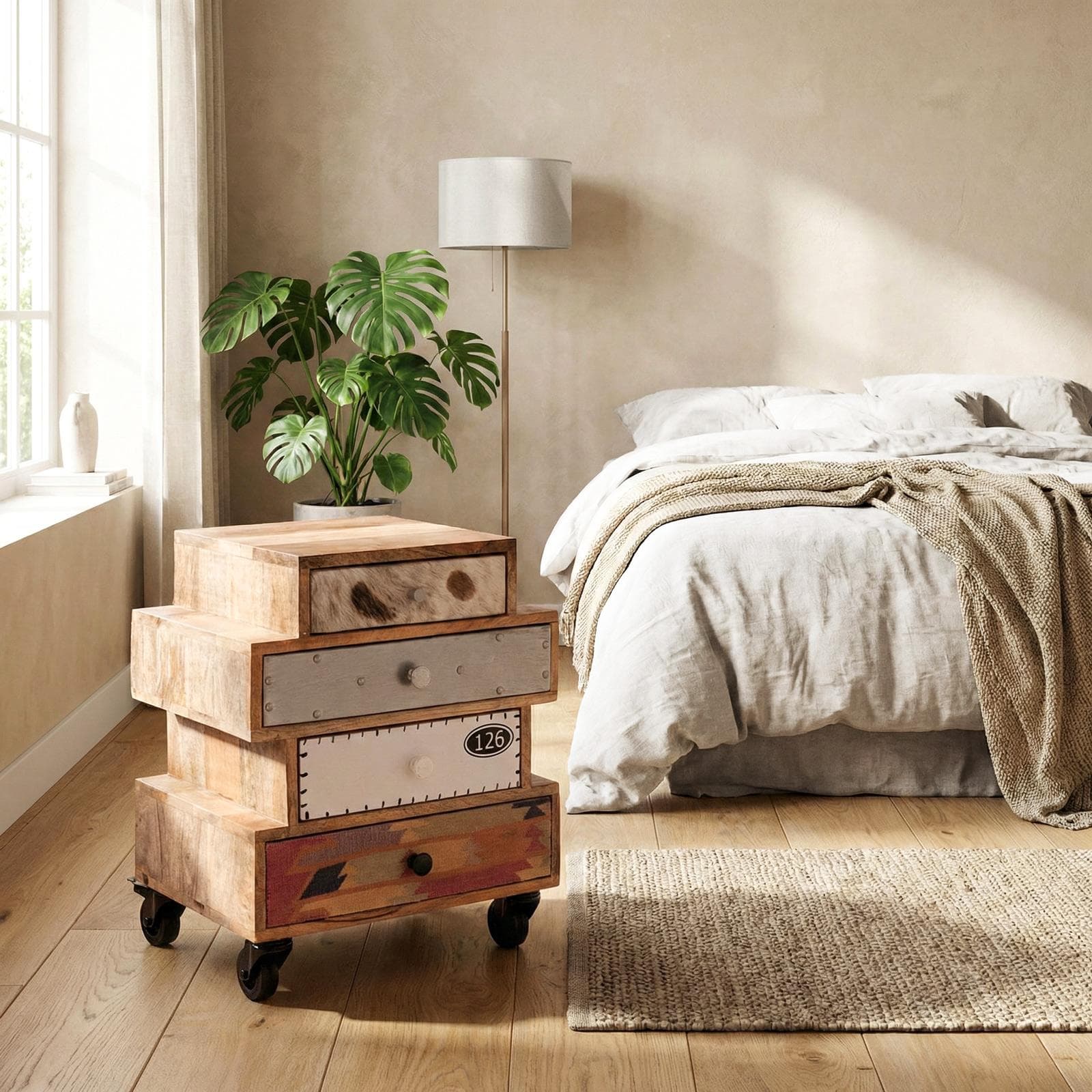 Cassettiera 50x35 cm in legno di mango 4 cassetti - Freia Mango