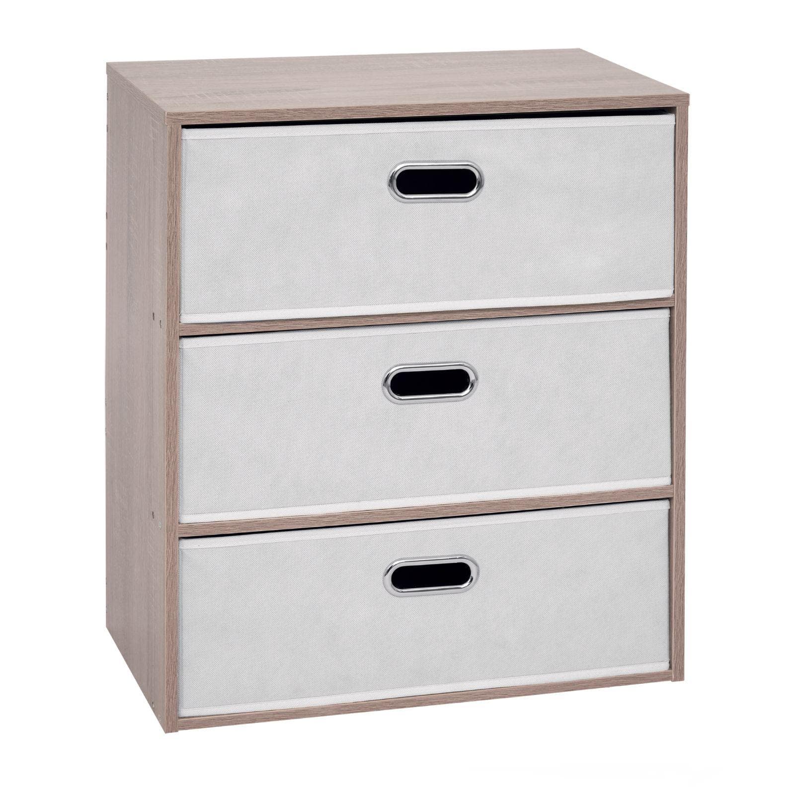 Cassettiera 50x60h cm effetto rovere naturale con 3 cassetti in tessuto bianco - Helga
