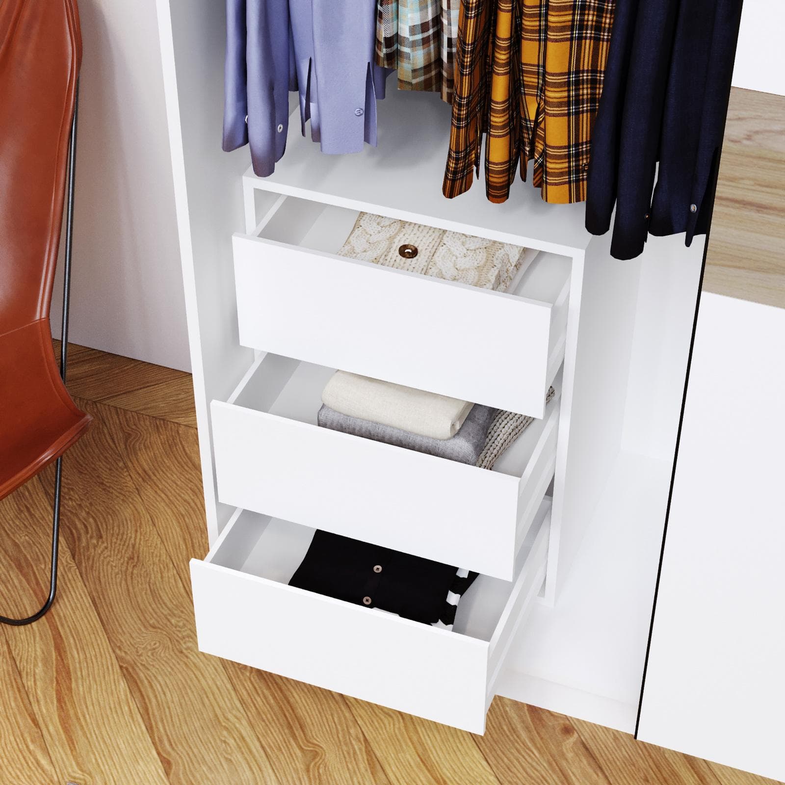 Cassettiera 50x70h cm per armadio scorrevole Essex bianco con 3 cassetti