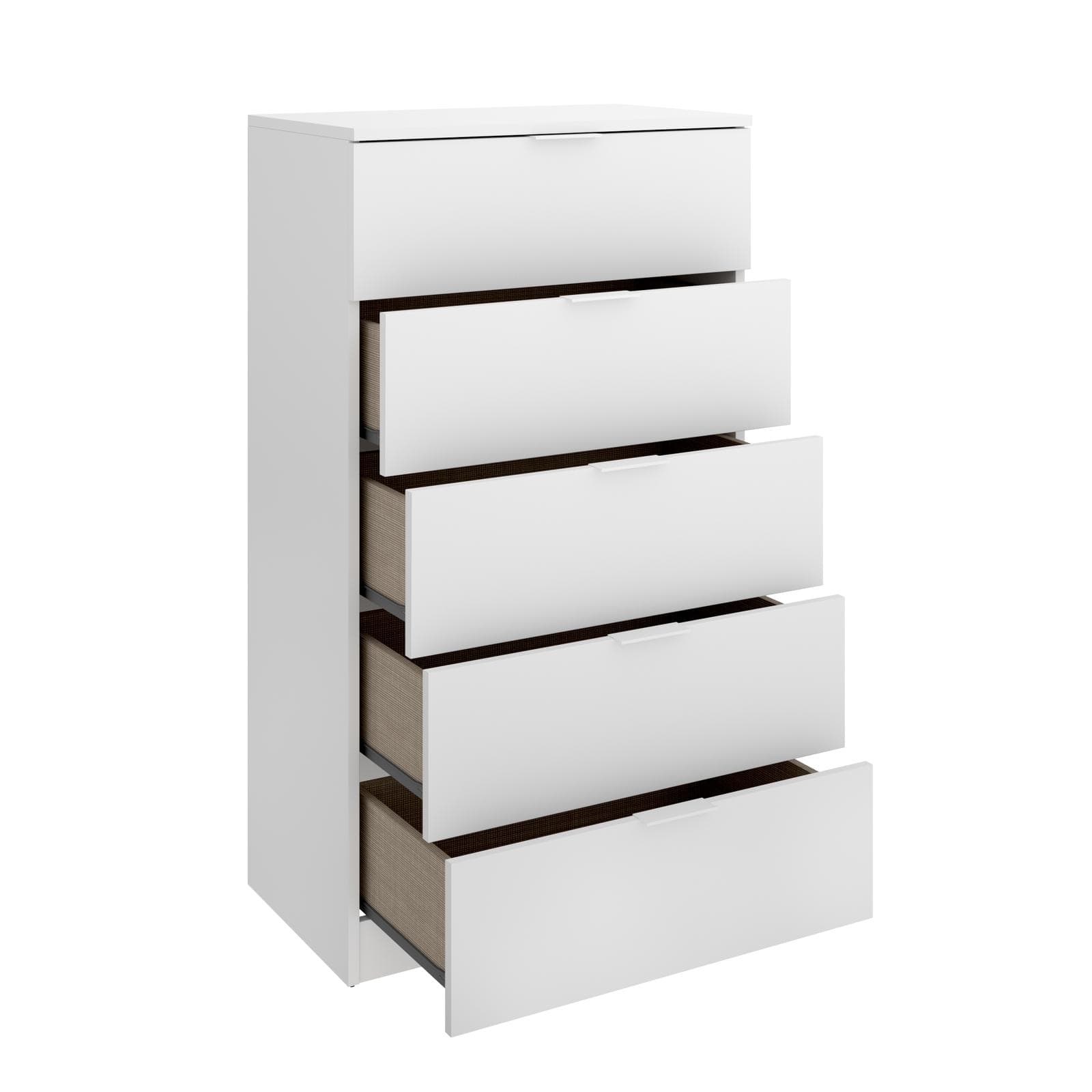 Cassettiera 60x110h cm in legno bianco con 5 cassetti - Novak