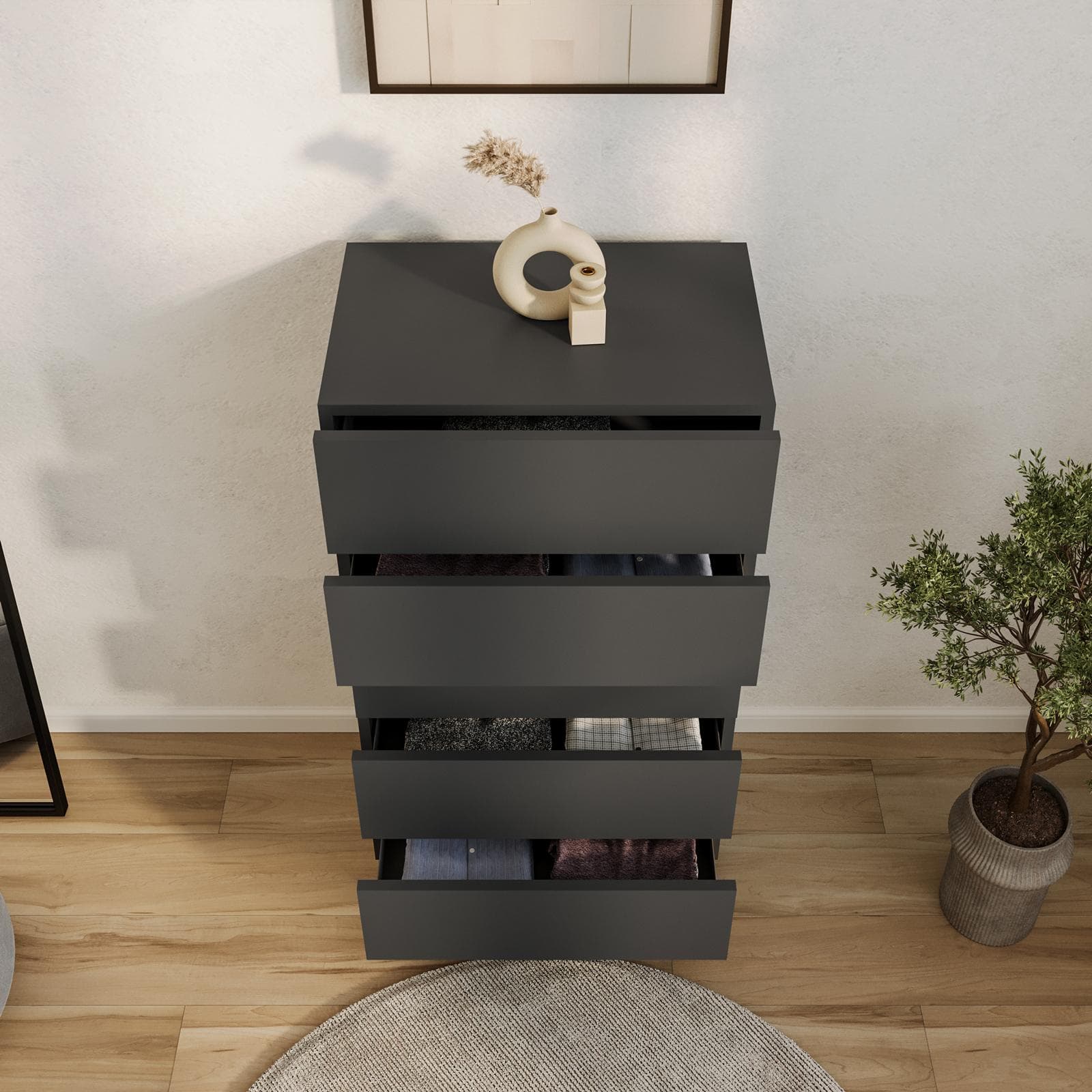 Cassettiera 60x115h cm antracite con 5 cassetti soft close e piedi in metallo nero - Judith