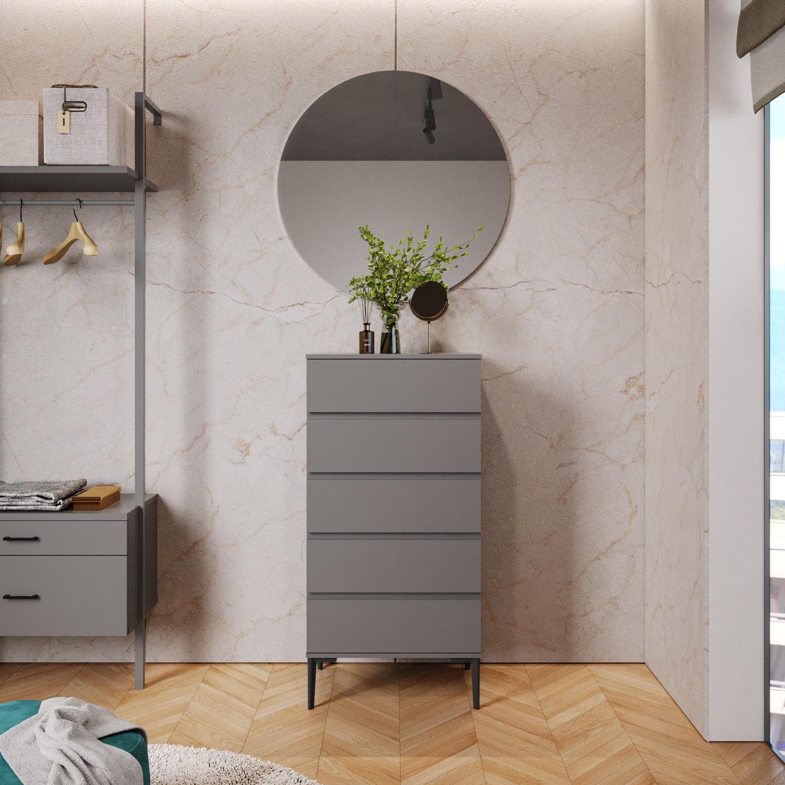 Cassettiera 60x120h cm con 5 cassetti soft close antracite e piedi nero opaco - Kreativo