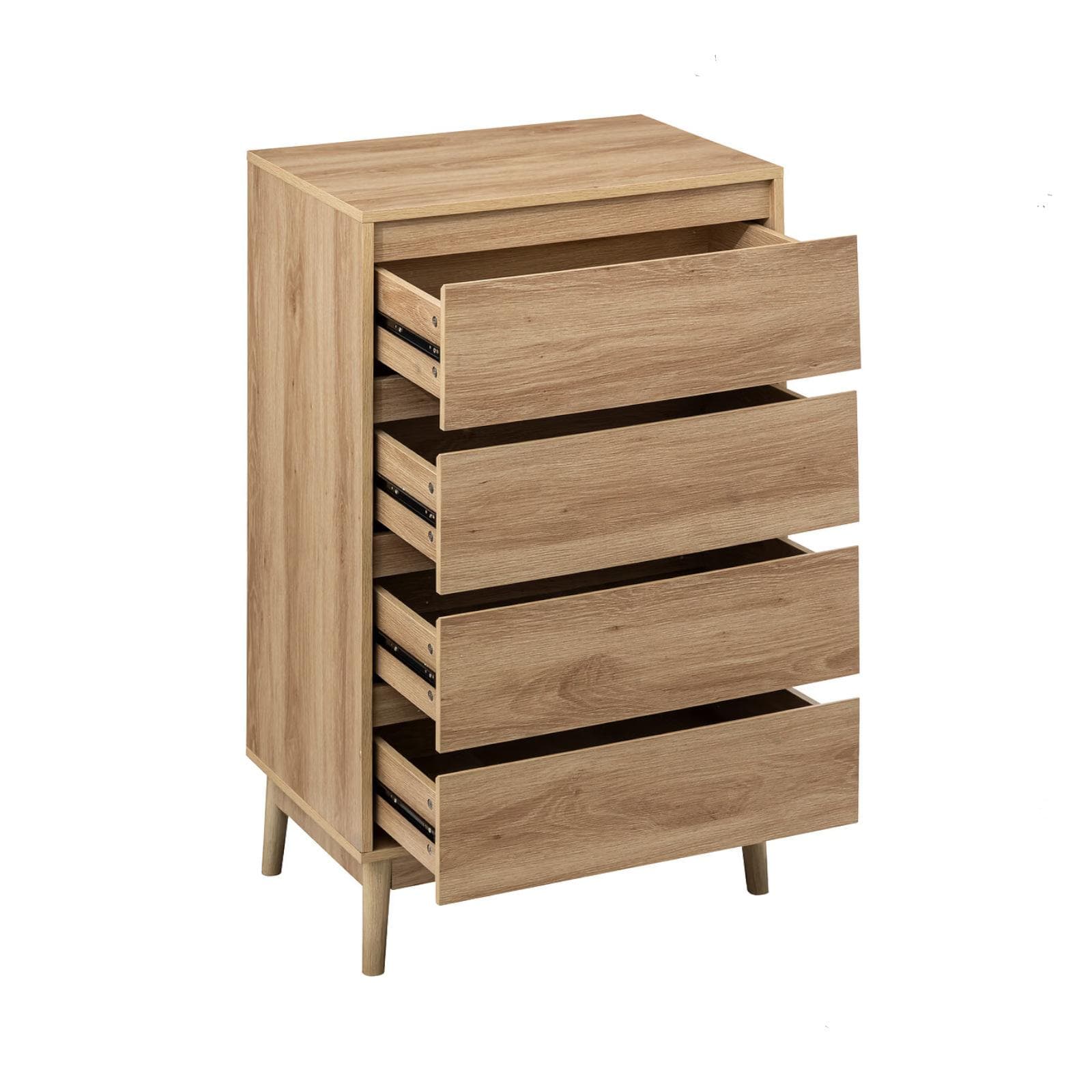 Cassettiera 60x40 cm in legno effetto rovere naturale con 4 cassetti soft close - Nathur