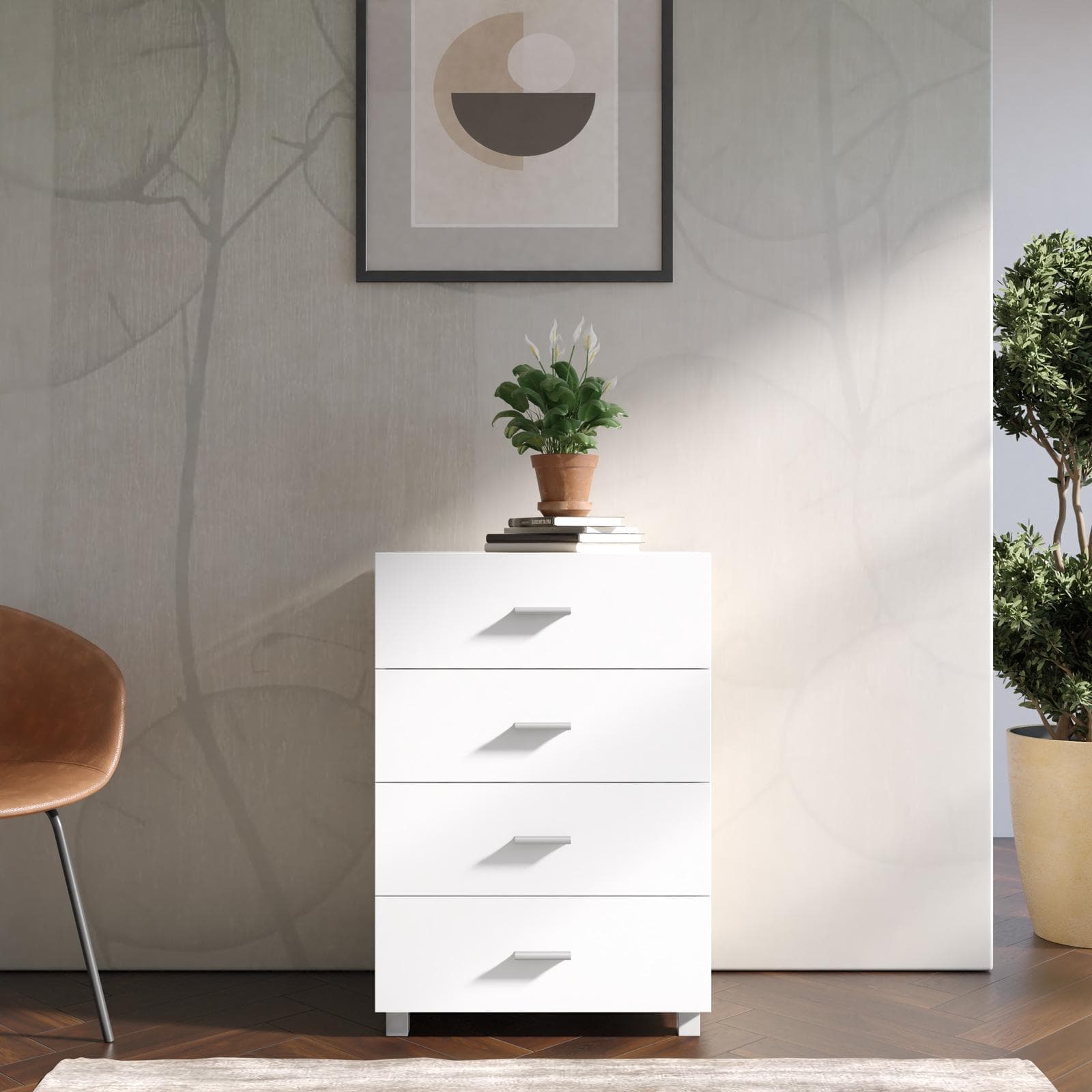 Cassettiera 60x88h cm con 4 cassetti bianco opaco - Iceberg
