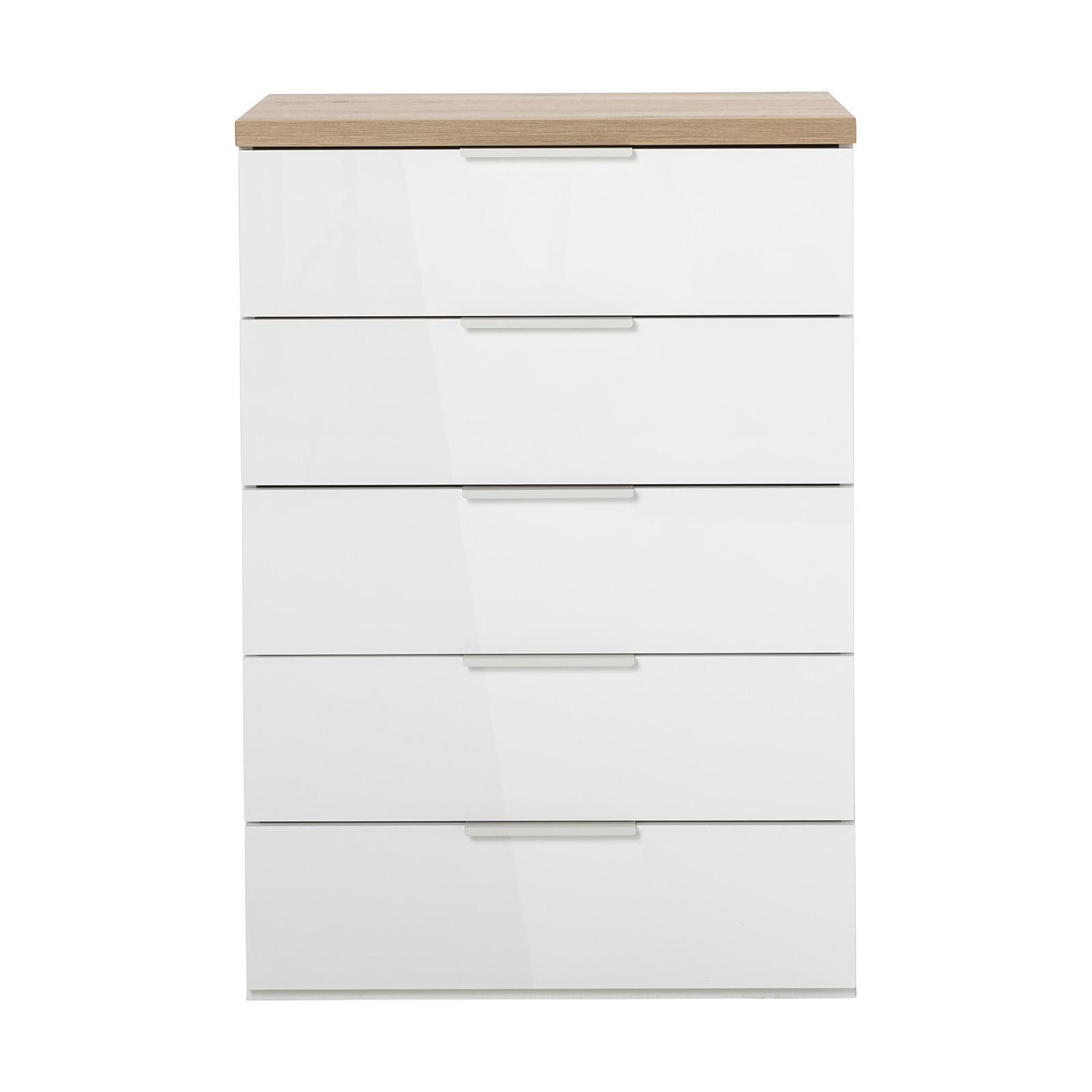 Cassettiera 69x102h cm in legno bianco lucido e rovere artisan - Boras night