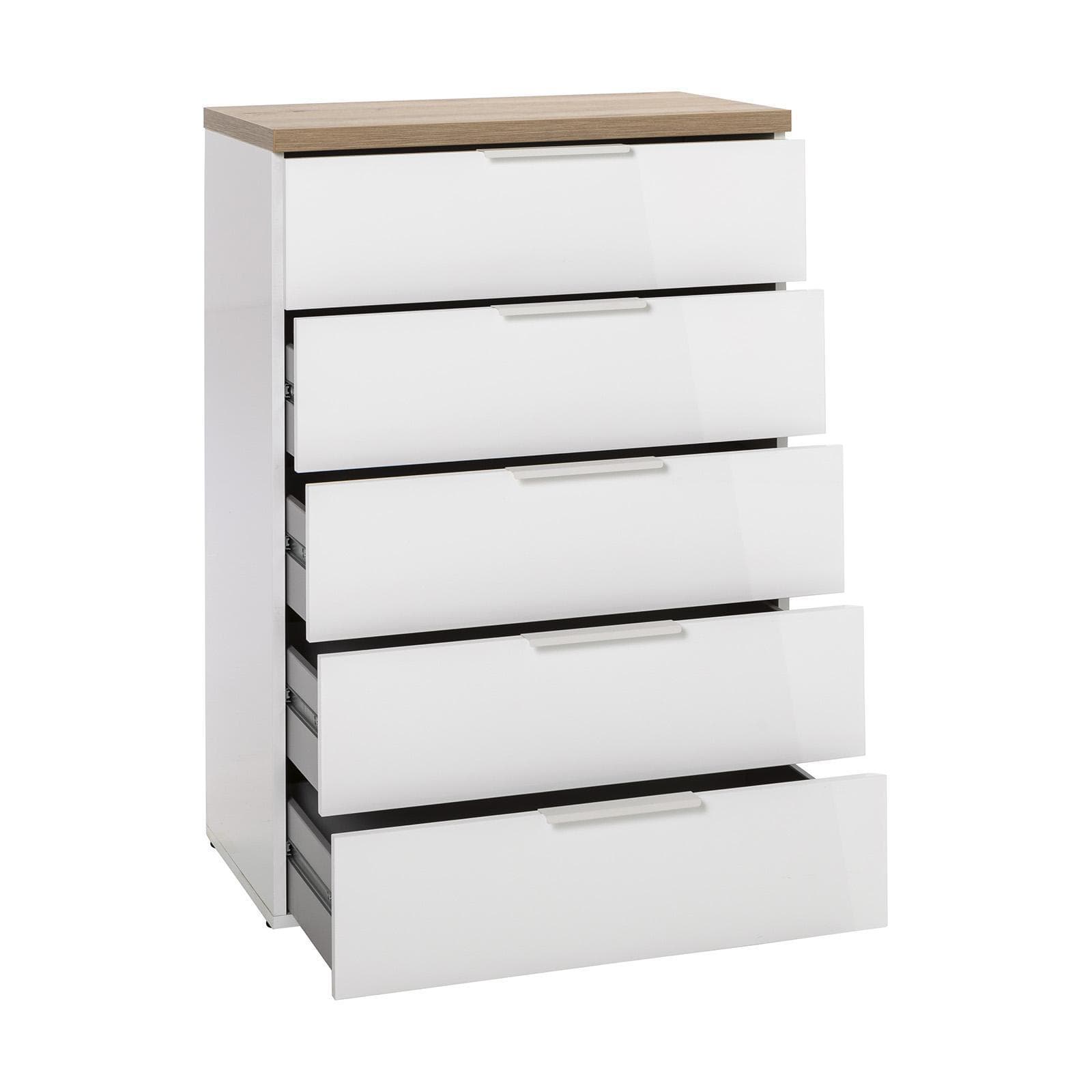 Cassettiera 69x102h cm in legno bianco lucido e rovere artisan - Boras night