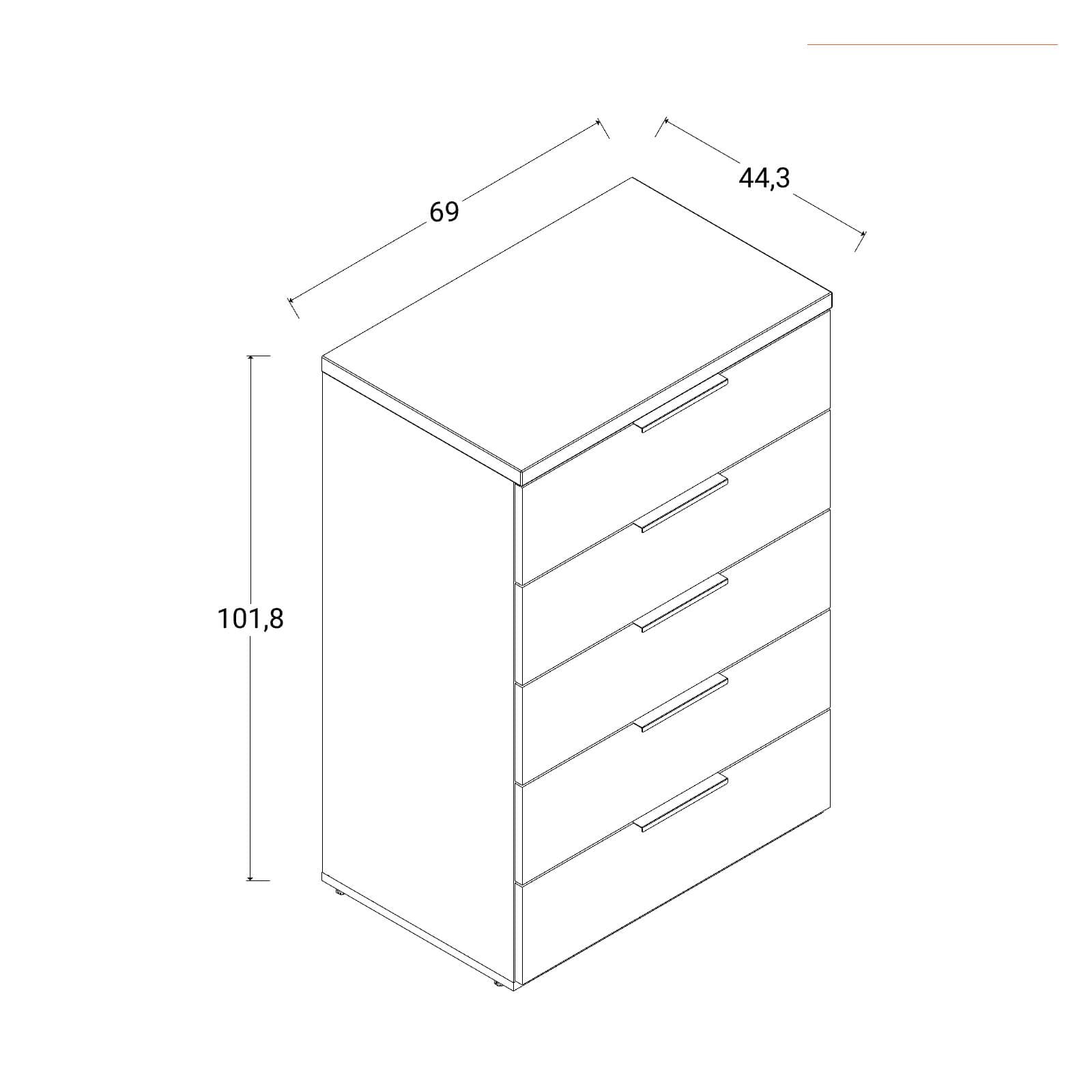 Cassettiera 69x102h cm in legno bianco lucido e rovere artisan - Boras night