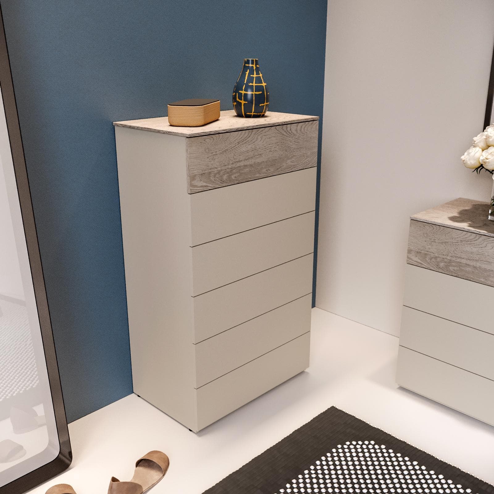 Cassettiera 70x120h cm cashmere opaco e rovere gessato con 6 cassetti - Noiba