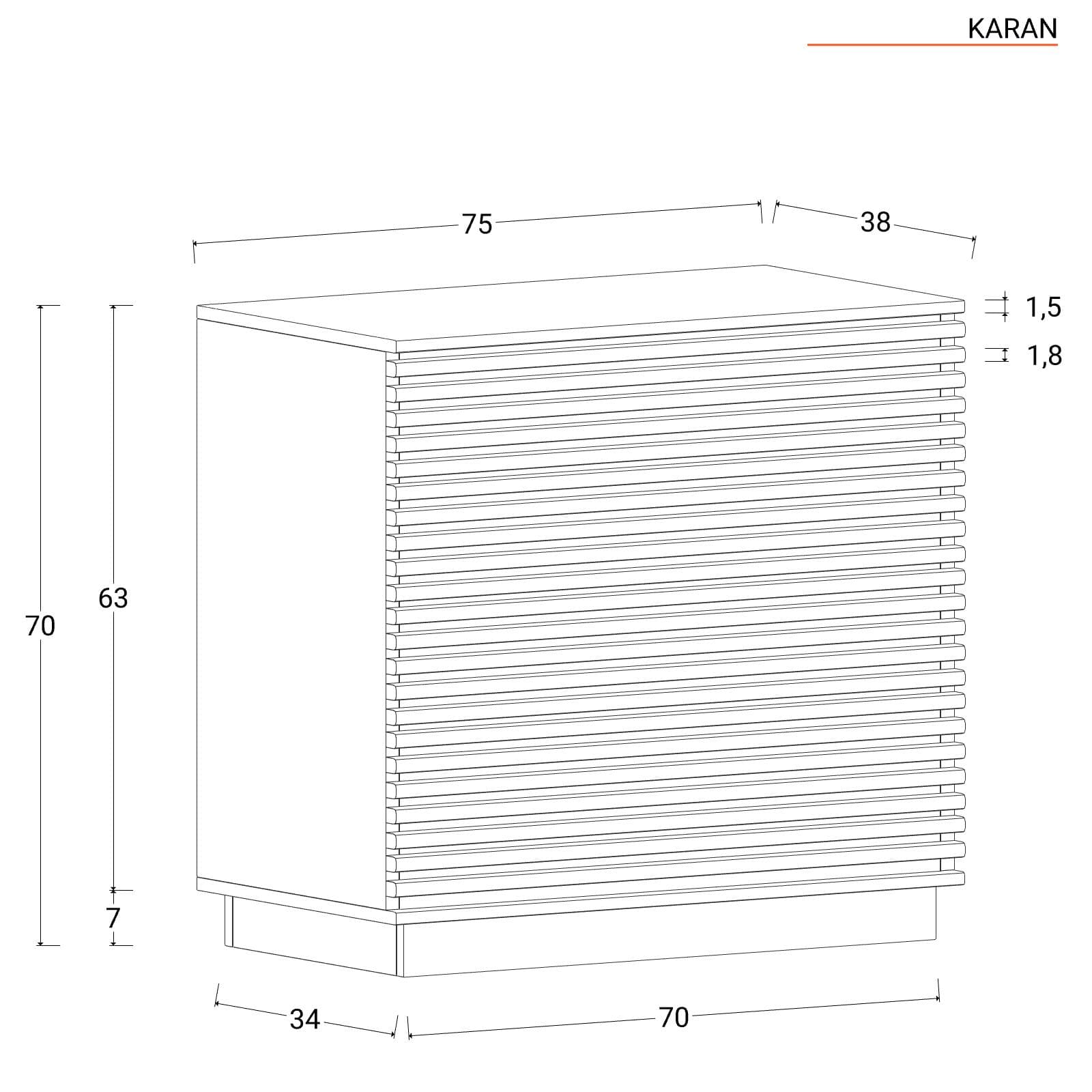 Cassettiera 75x70 cm in legno di acacia cannettato - Karan