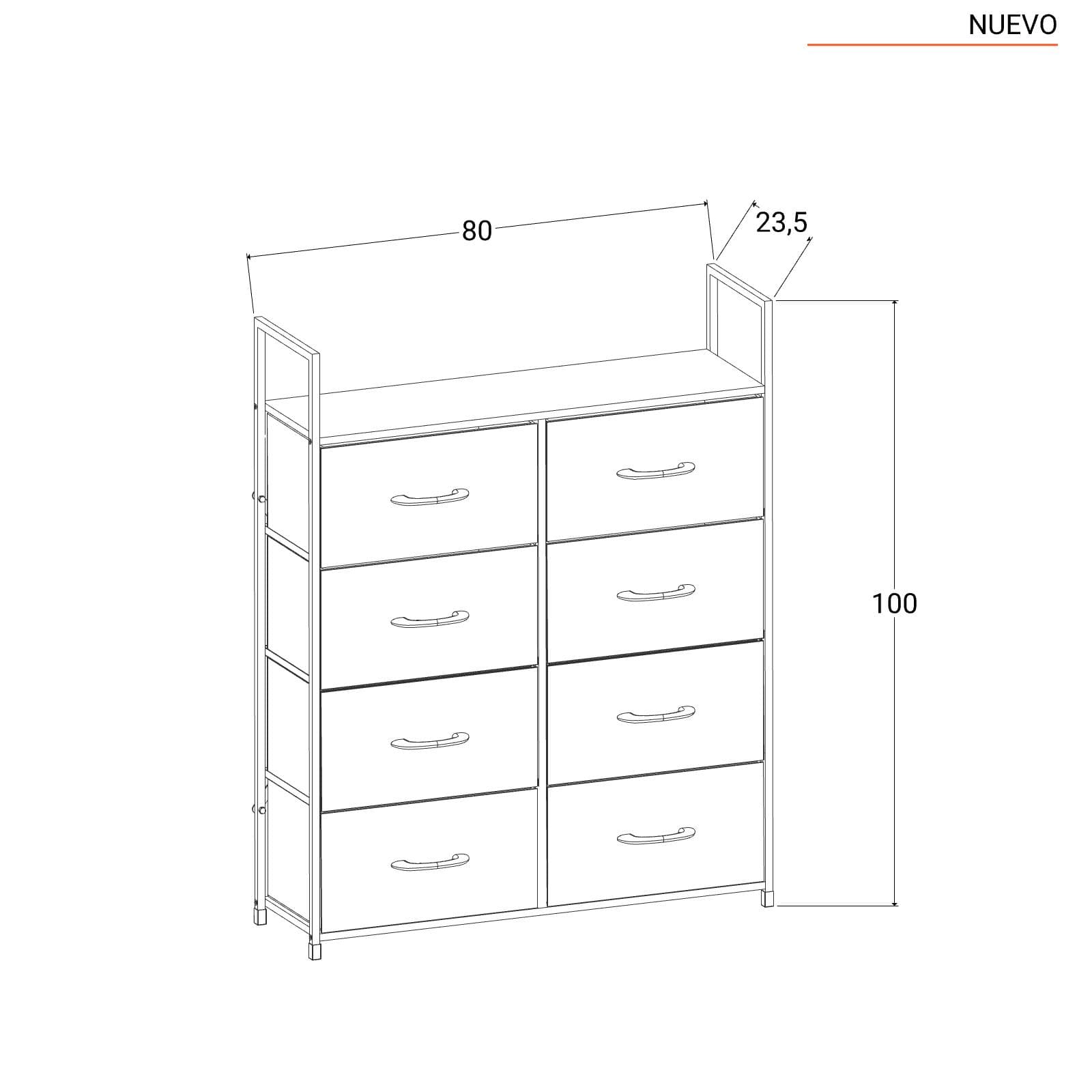 Cassettiera 80x100h cm nero effetto legno con 8 cassetti in tessuto e struttura in acciaio - Nuevo