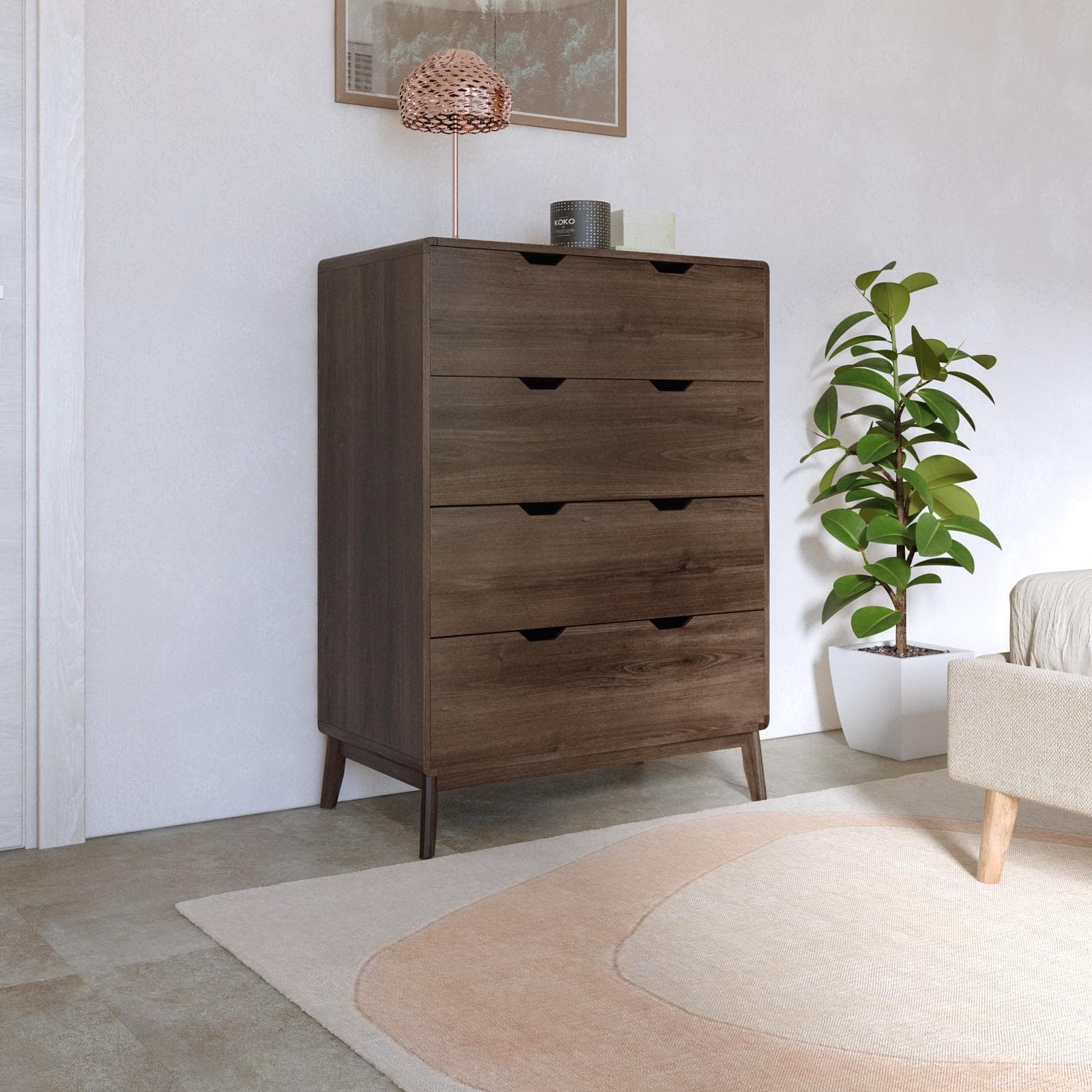 Cassettiera 80x110h cm in legno rovere kover con 4 cassetti - Ember