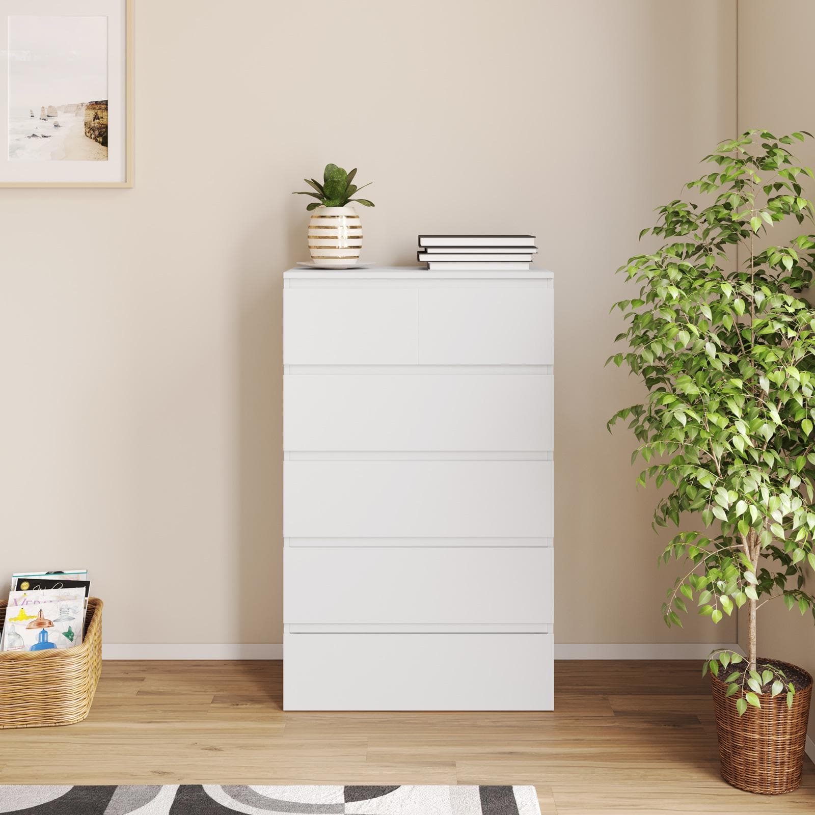 Cassettiera 80x132h cm bianco con 6 cassetti - Jules