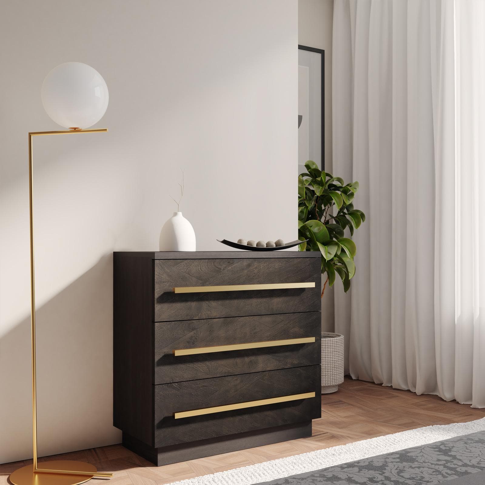 Cassettiera 80x38x80 h cm con 3 cassetti in legno di mango bronzo - Lyle