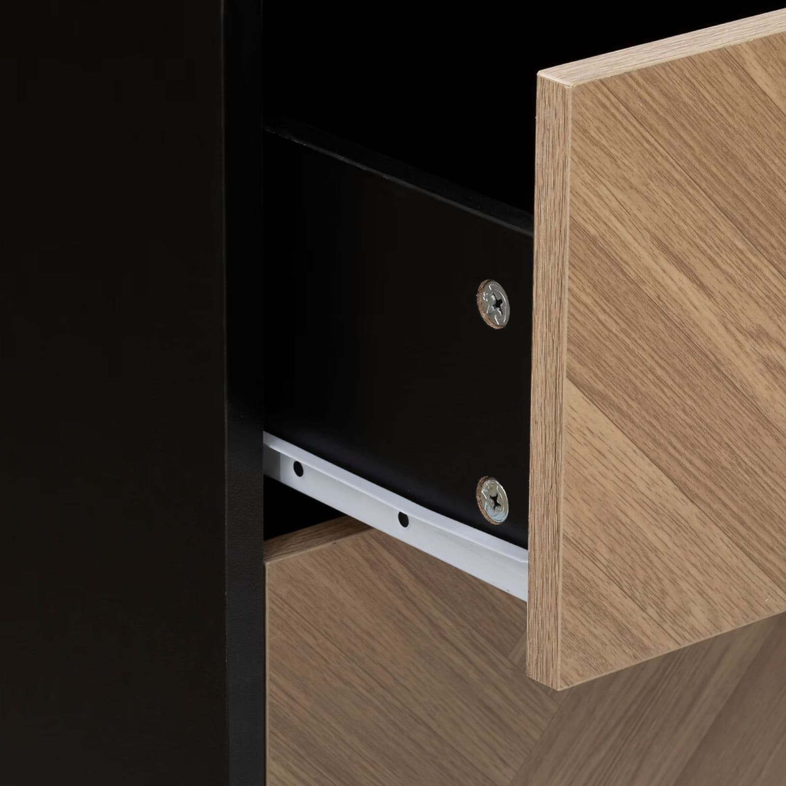 Cassettiera 80x40 cm in acciaio nero con 4 cassetti in legno effetto parquet - Blacky