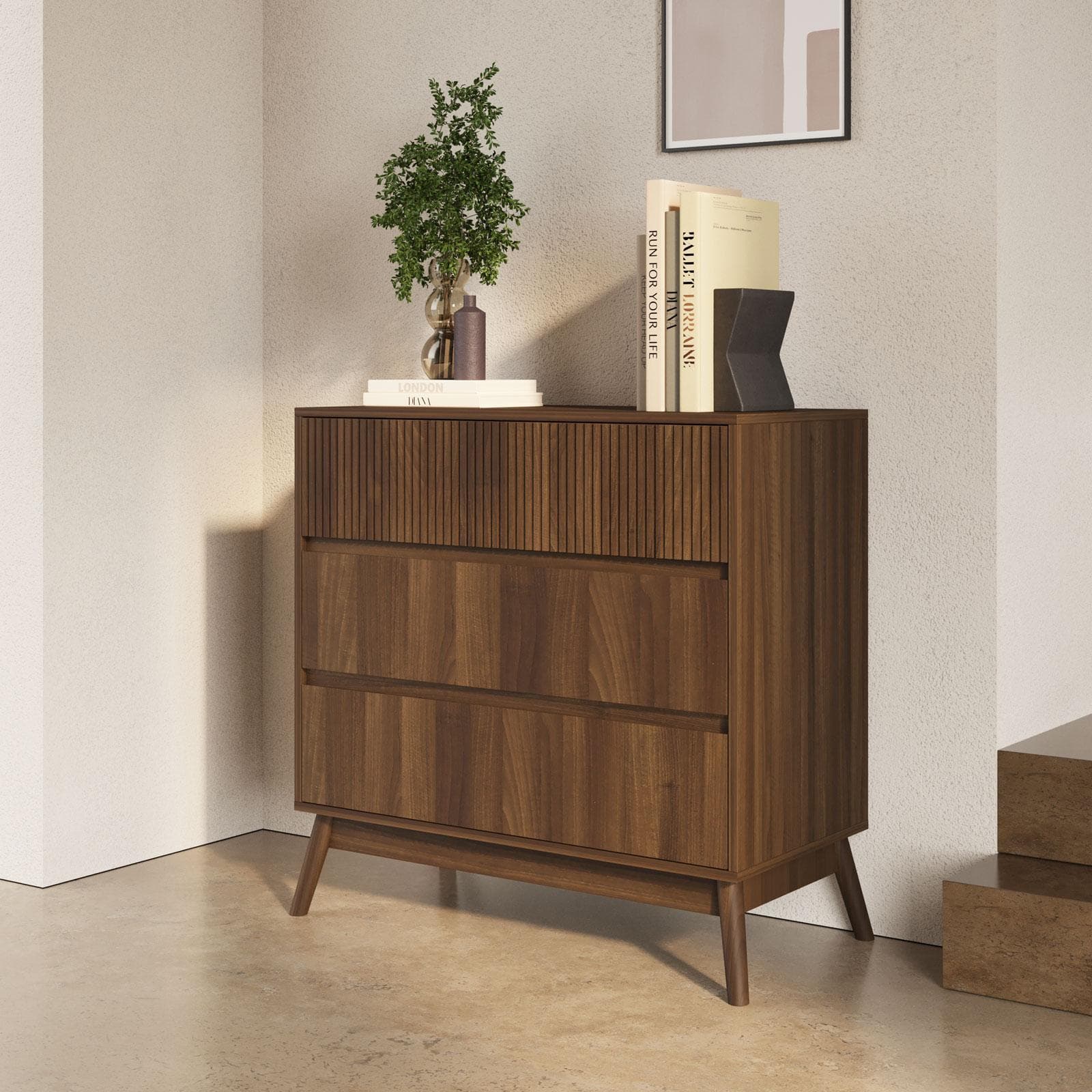Cassettiera 80x80h cm effetto legno noce con 3 cassetti - Monsieur