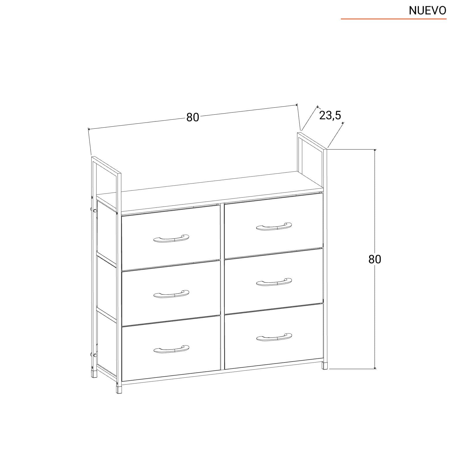 Cassettiera 80x80h cm effetto rovere selvatico con 6 cassetti in tessuto e struttura in acciaio nero - Nuevo