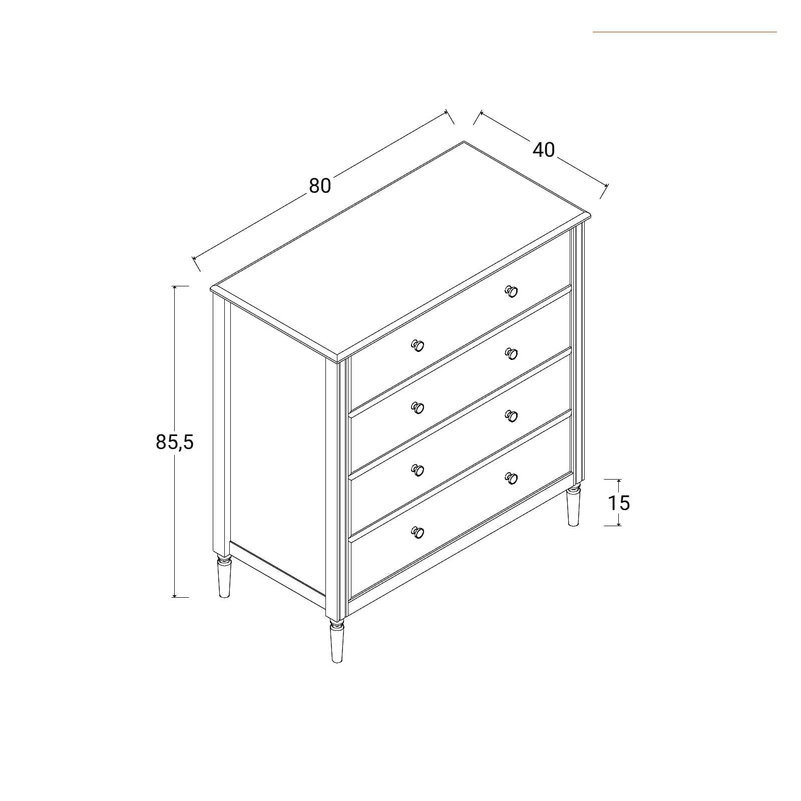 Cassettiera 80x85h cm in legno bianco e naturale con 4 cassetti - Avenue