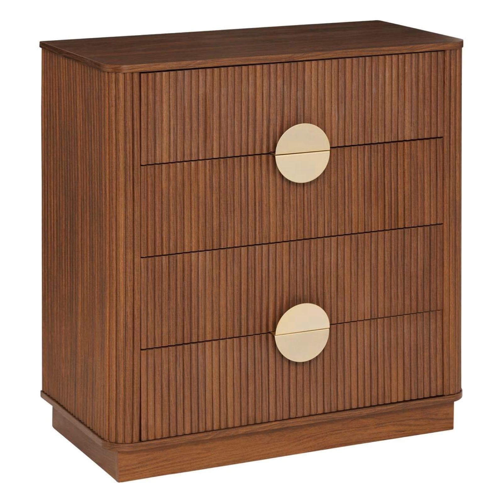 Cassettiera 80x85h cm in legno effetto noce cannettato e oro con 4 cassetti - Yuna