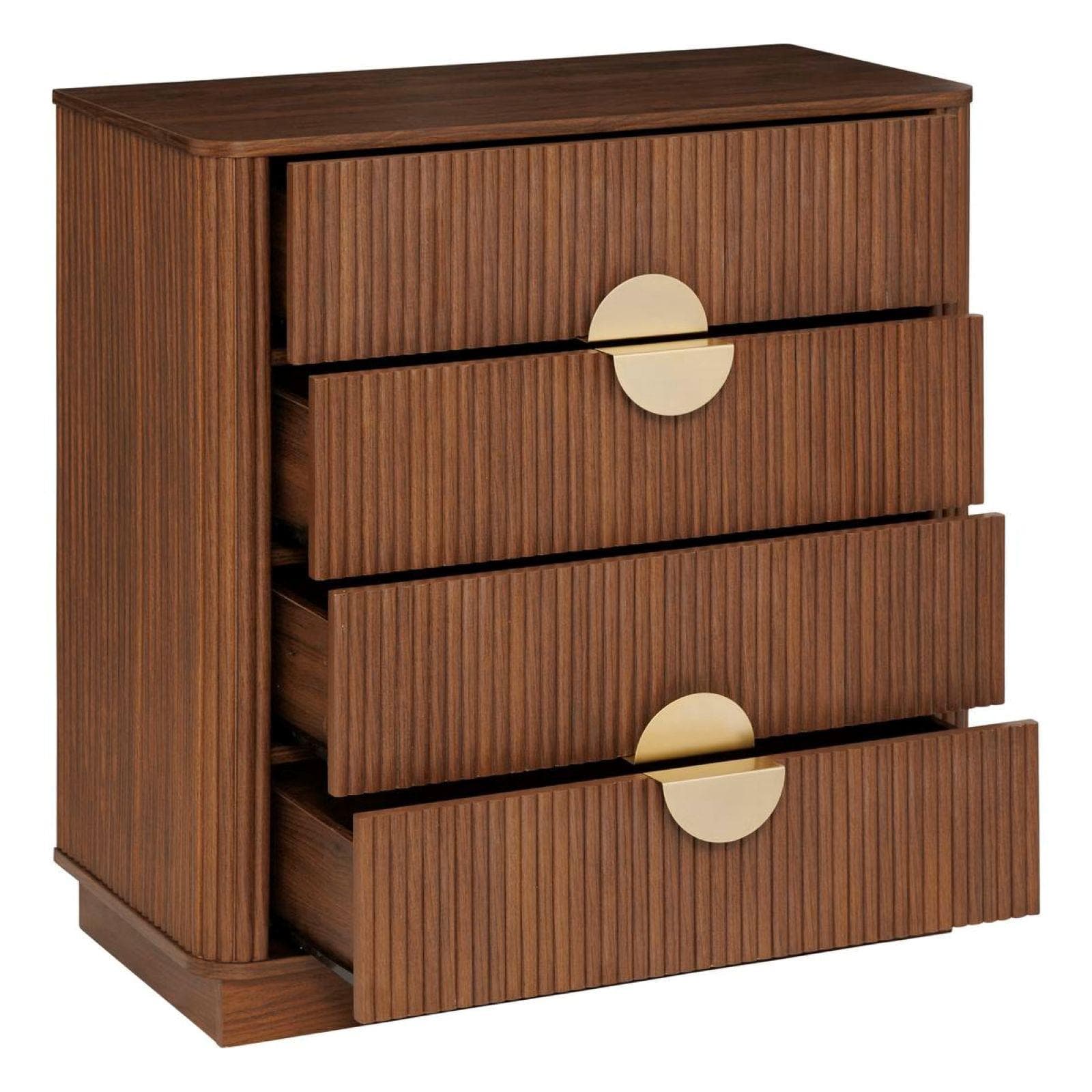 Cassettiera 80x85h cm in legno effetto noce cannettato e oro con 4 cassetti - Yuna
