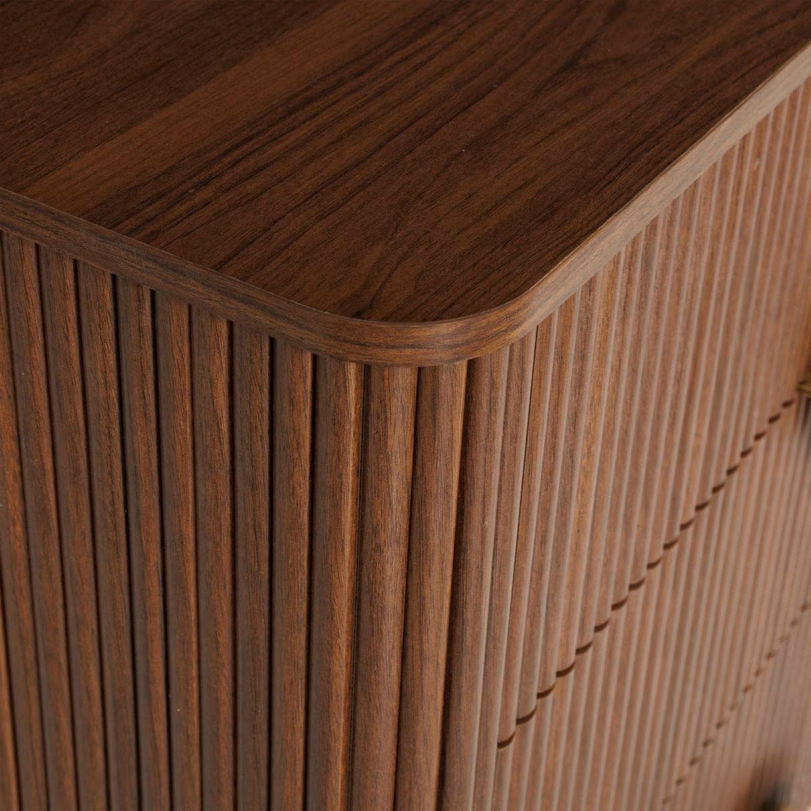Cassettiera 80x85h cm in legno effetto noce cannettato e oro con 4 cassetti - Yuna