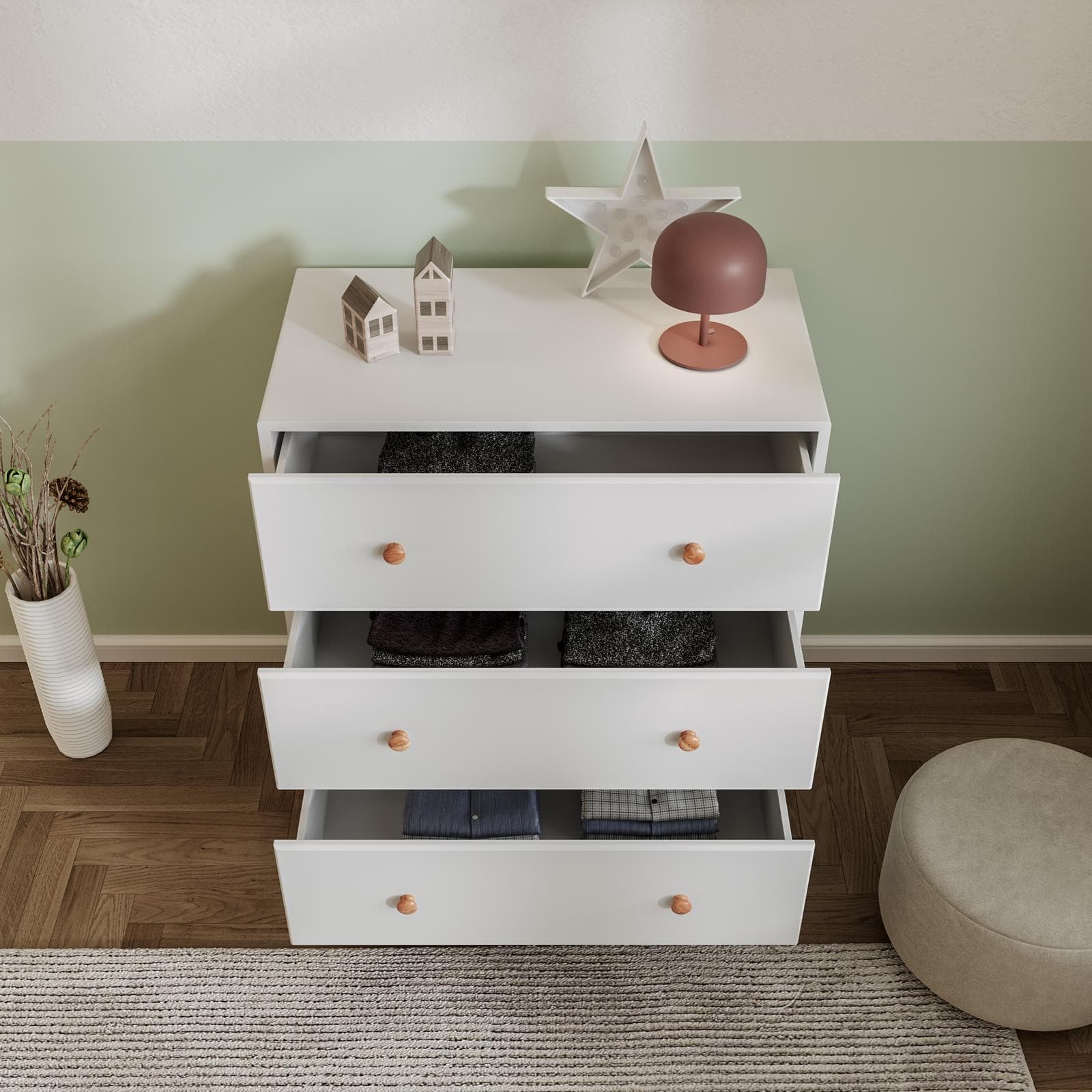 Cassettiera 80x90h cm in legno naturale e bianco con 3 cassetti - Lollipop