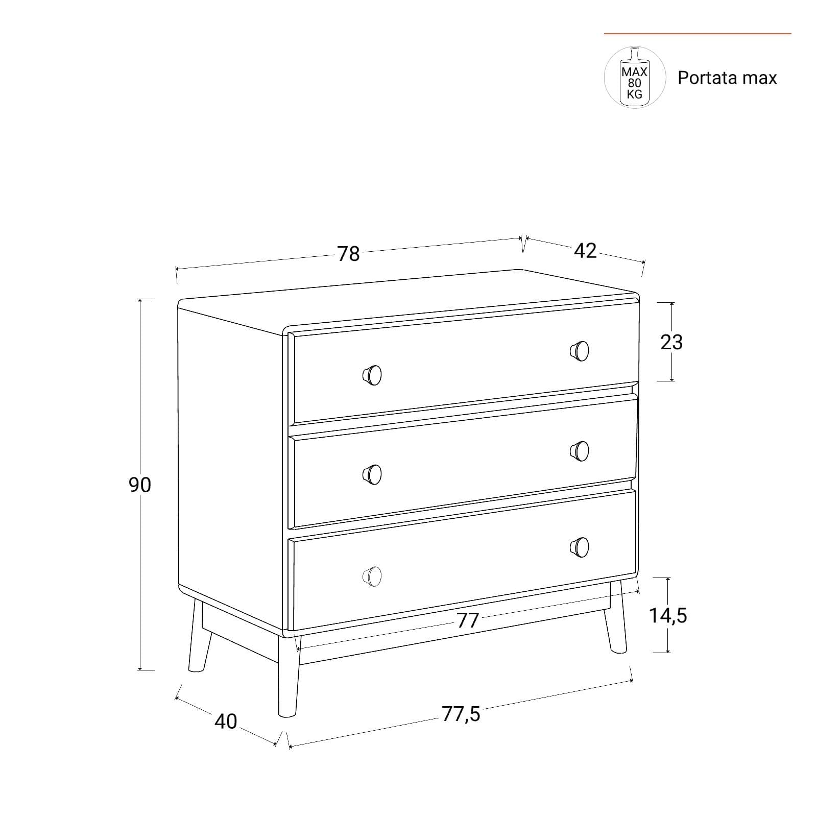 Cassettiera 80x90h cm in legno naturale e bianco con 3 cassetti - Lollipop
