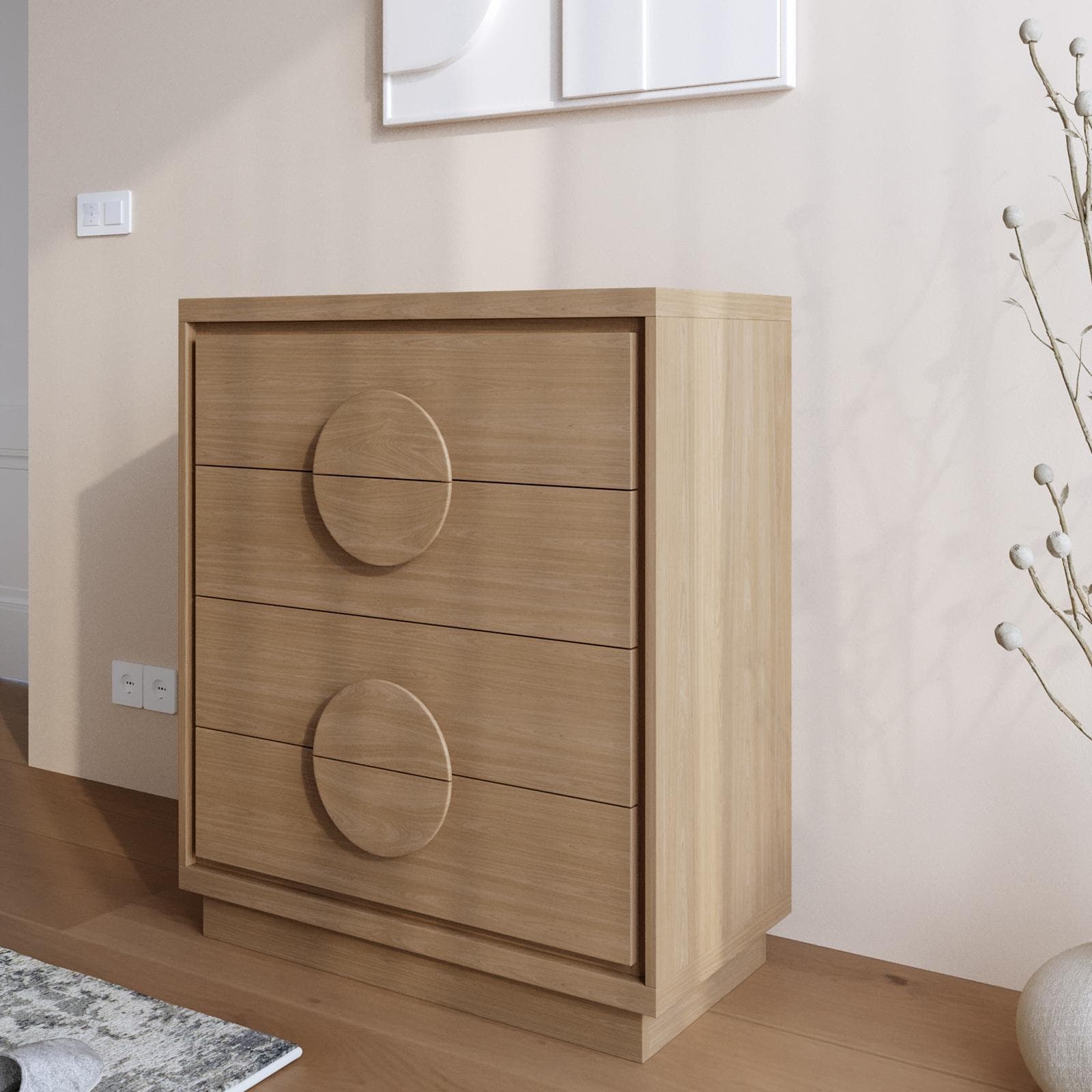 Cassettiera 80x94h cm in legno rovere amaretto con 4 cassetti - Maisie