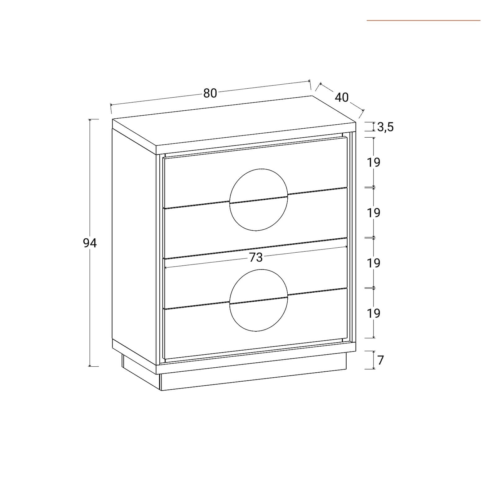 Cassettiera 80x94h cm in legno rovere amaretto con 4 cassetti - Maisie