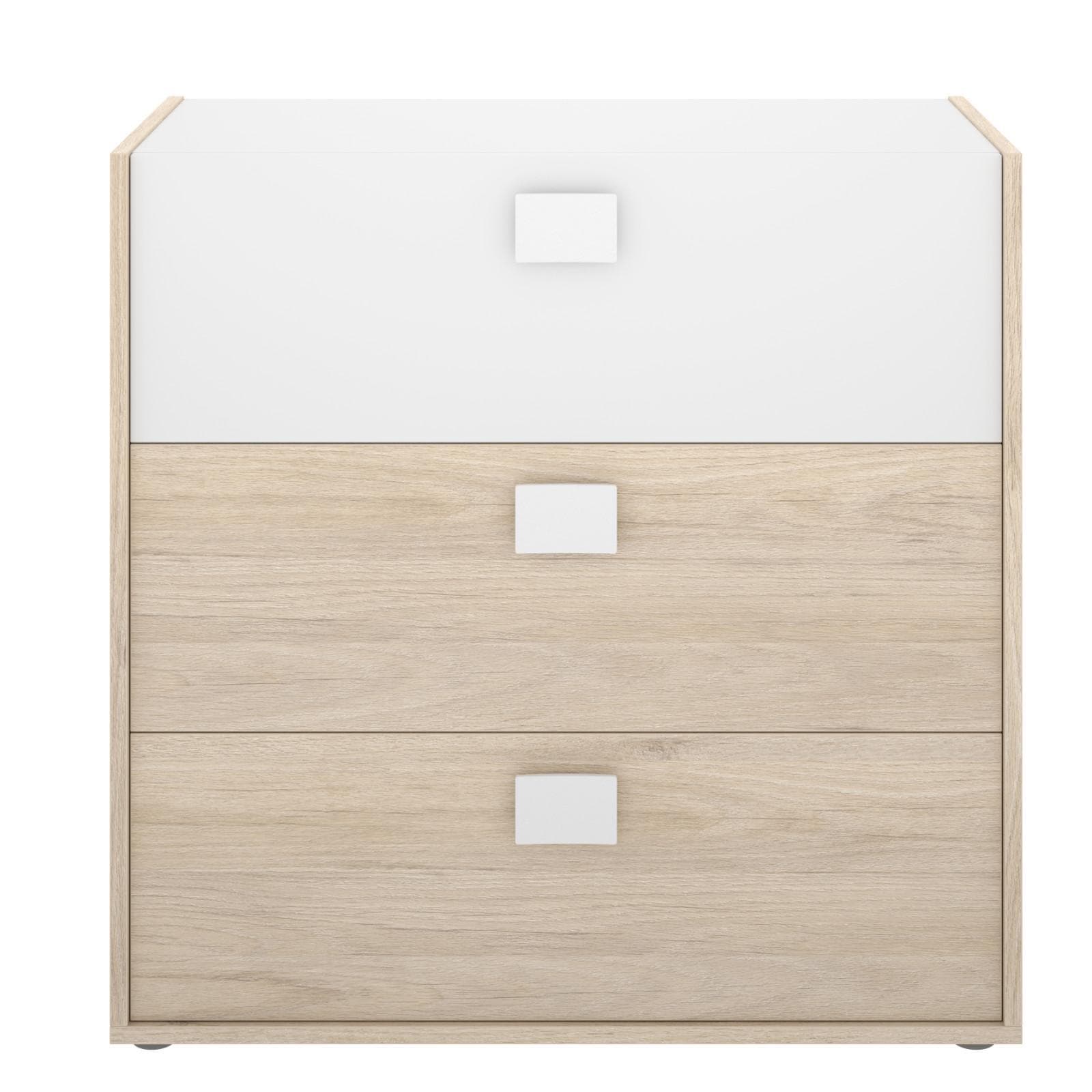 Cassettiera 81x81 h cm in legno bianco e naturale con tre cassetti - Dinasty