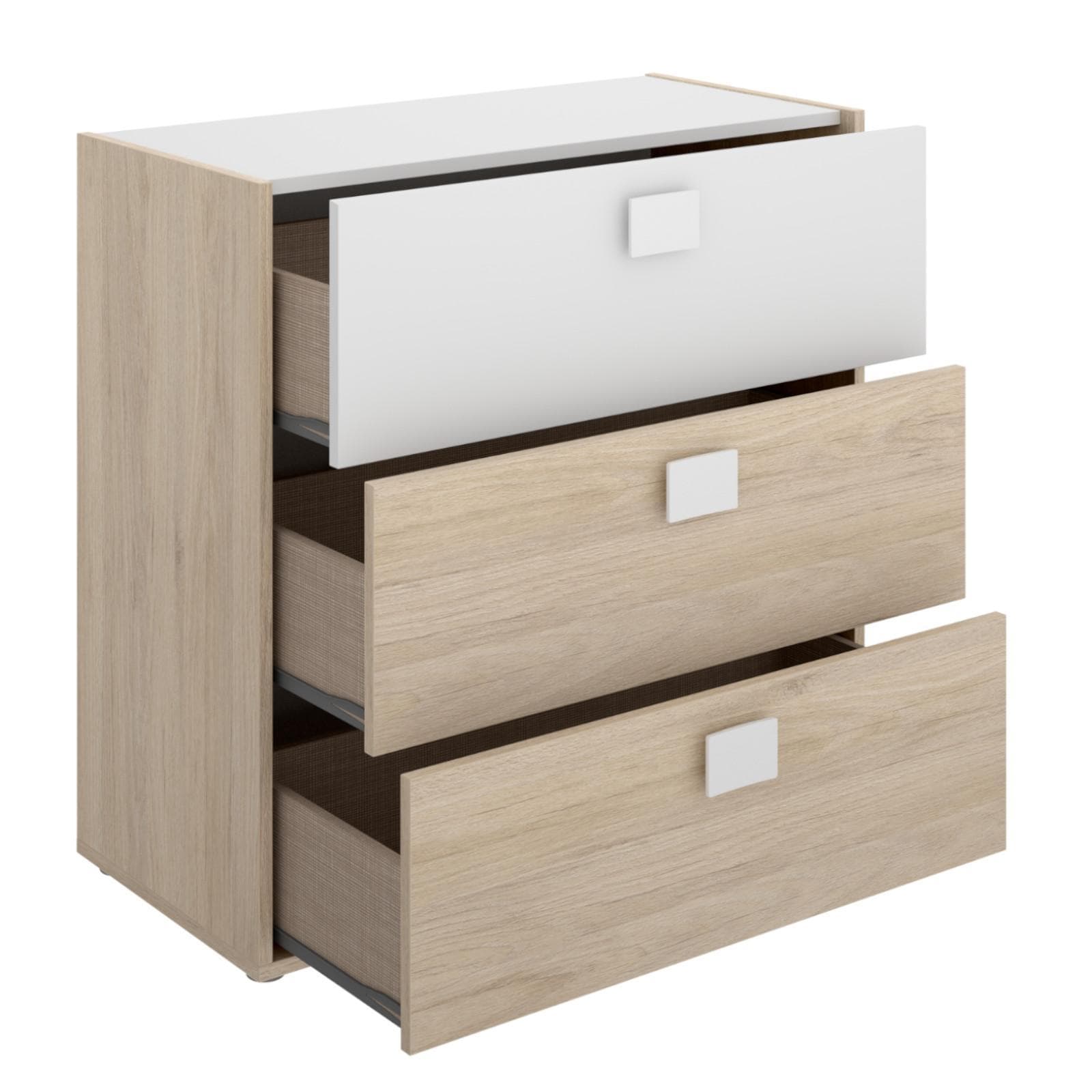Cassettiera 81x81 h cm in legno bianco e naturale con tre cassetti - Dinasty