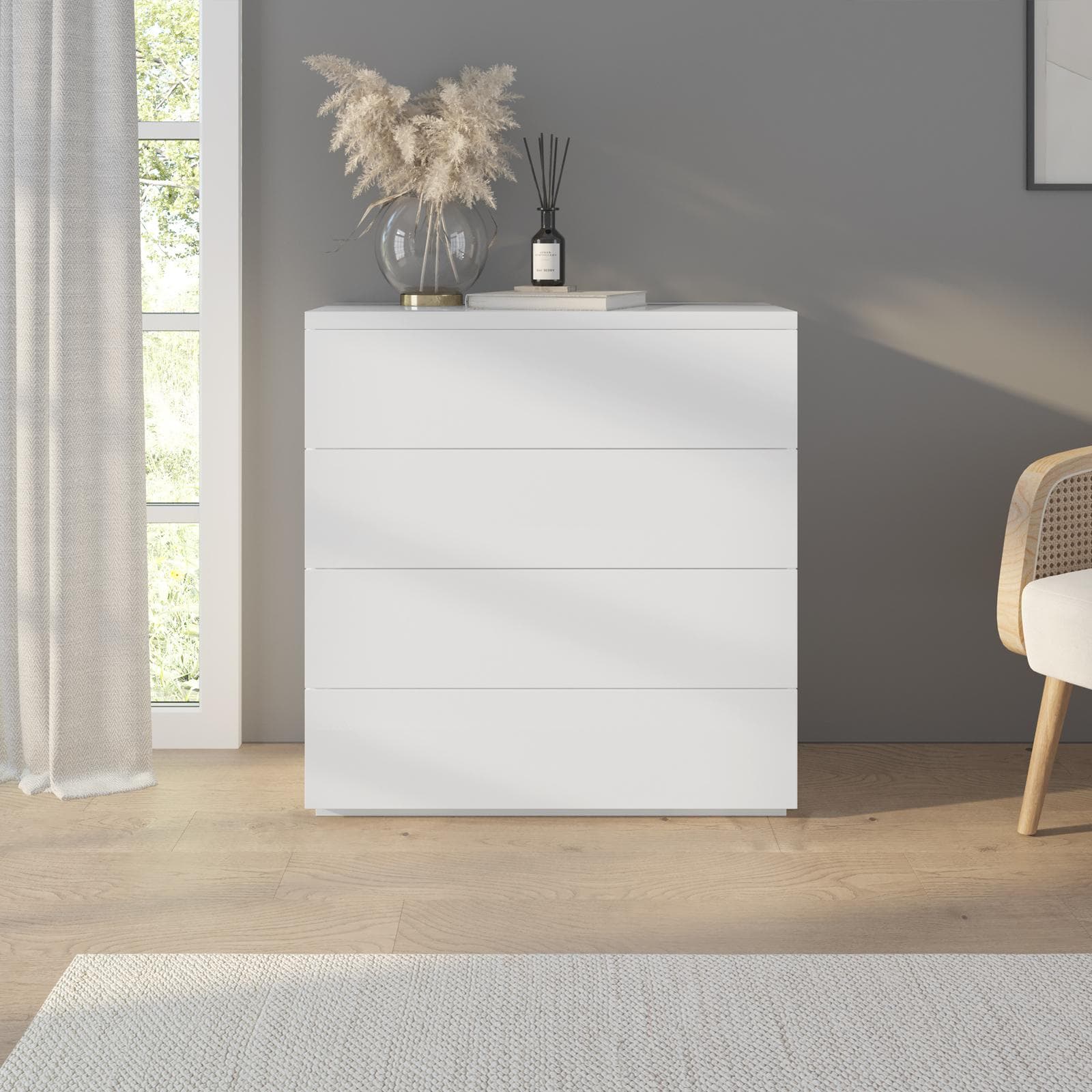 Cassettiera 85x88h cm con quattro cassetti bianco lucido - Reina