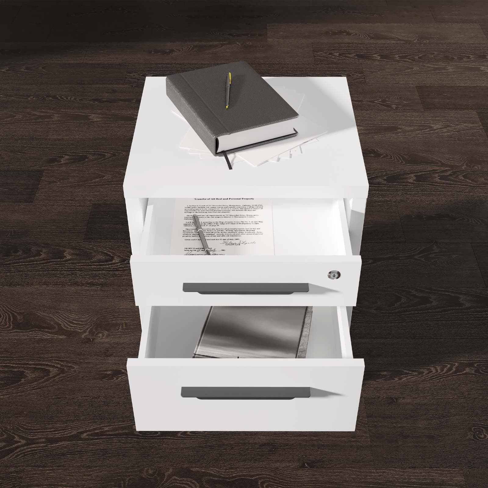 Cassettiera con 3 cassetti e ruote bianco lucido - Homely office