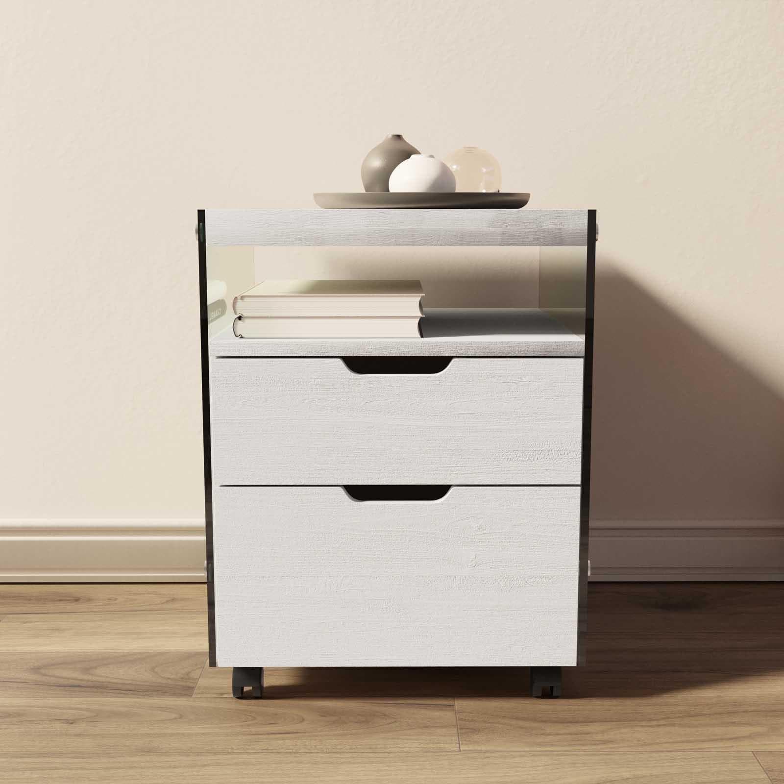 Cassettiera con ruote 40 cm in legno bianco e vetro temperato - Metropolis