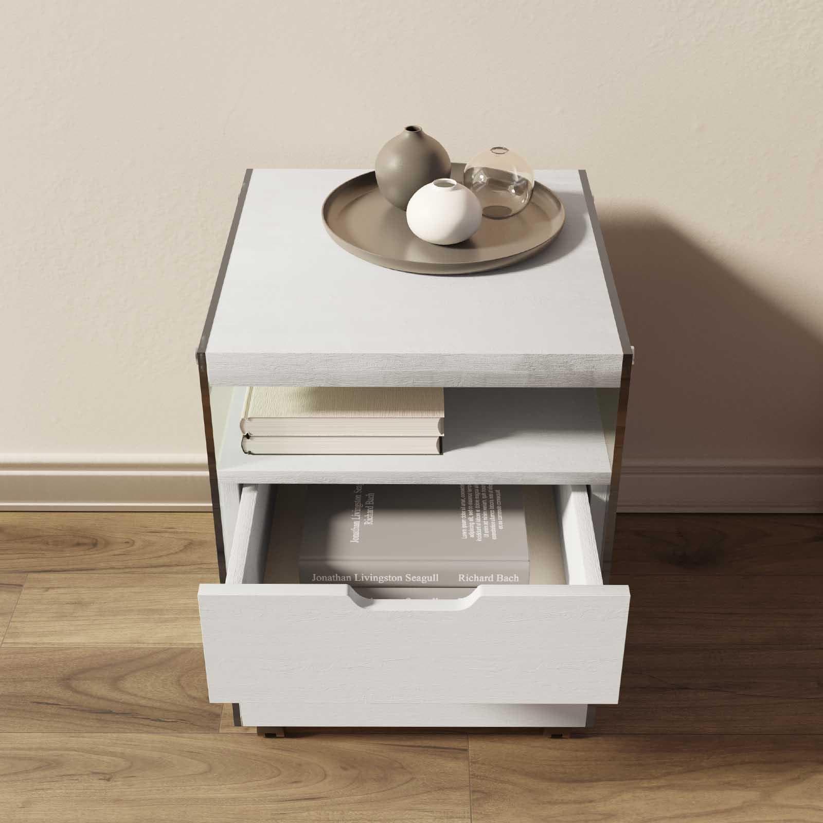Cassettiera con ruote 40 cm in legno bianco e vetro temperato - Metropolis
