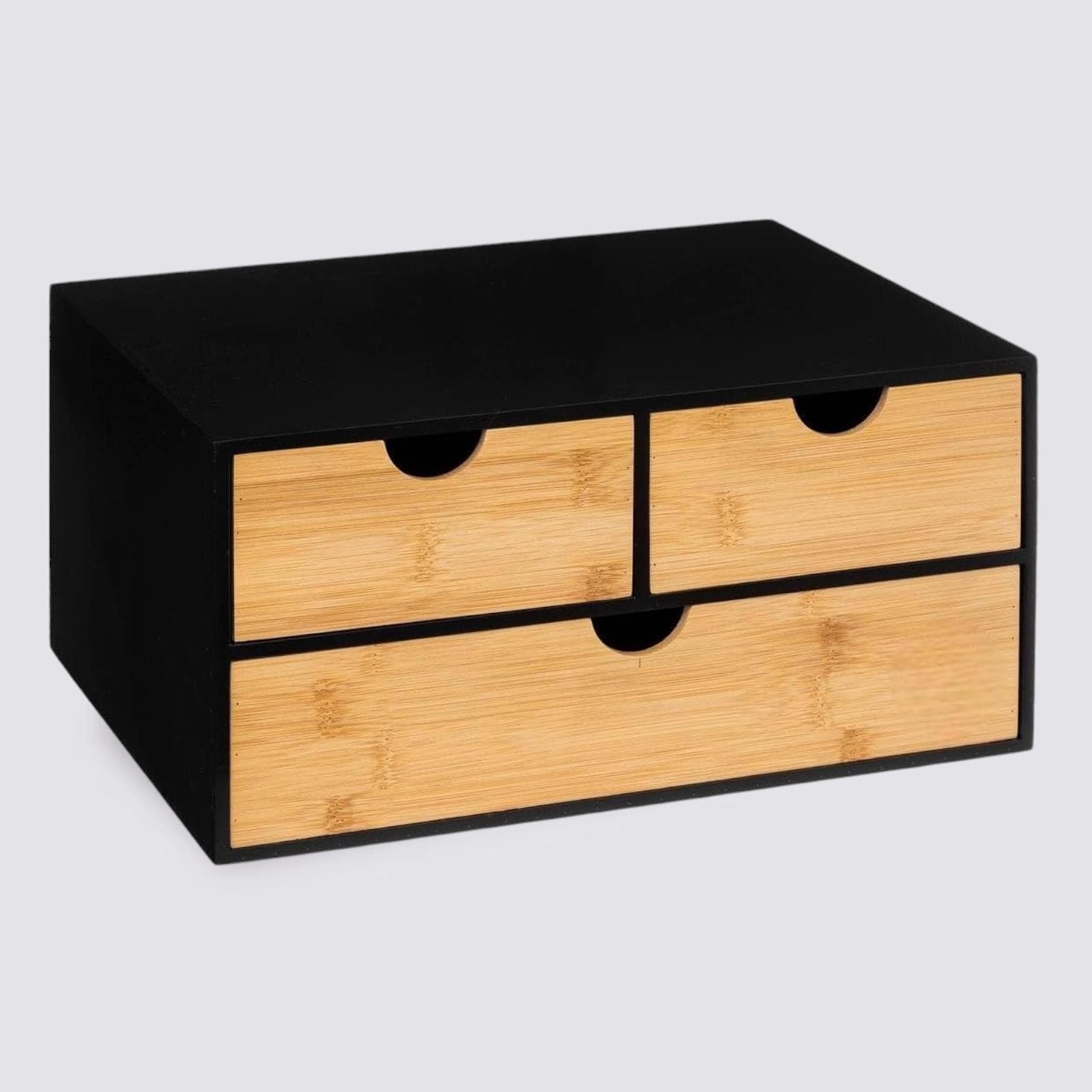 Cassettiera da scrivania 16h cm in legno nero e naturale con 3 cassetti - Smartlab