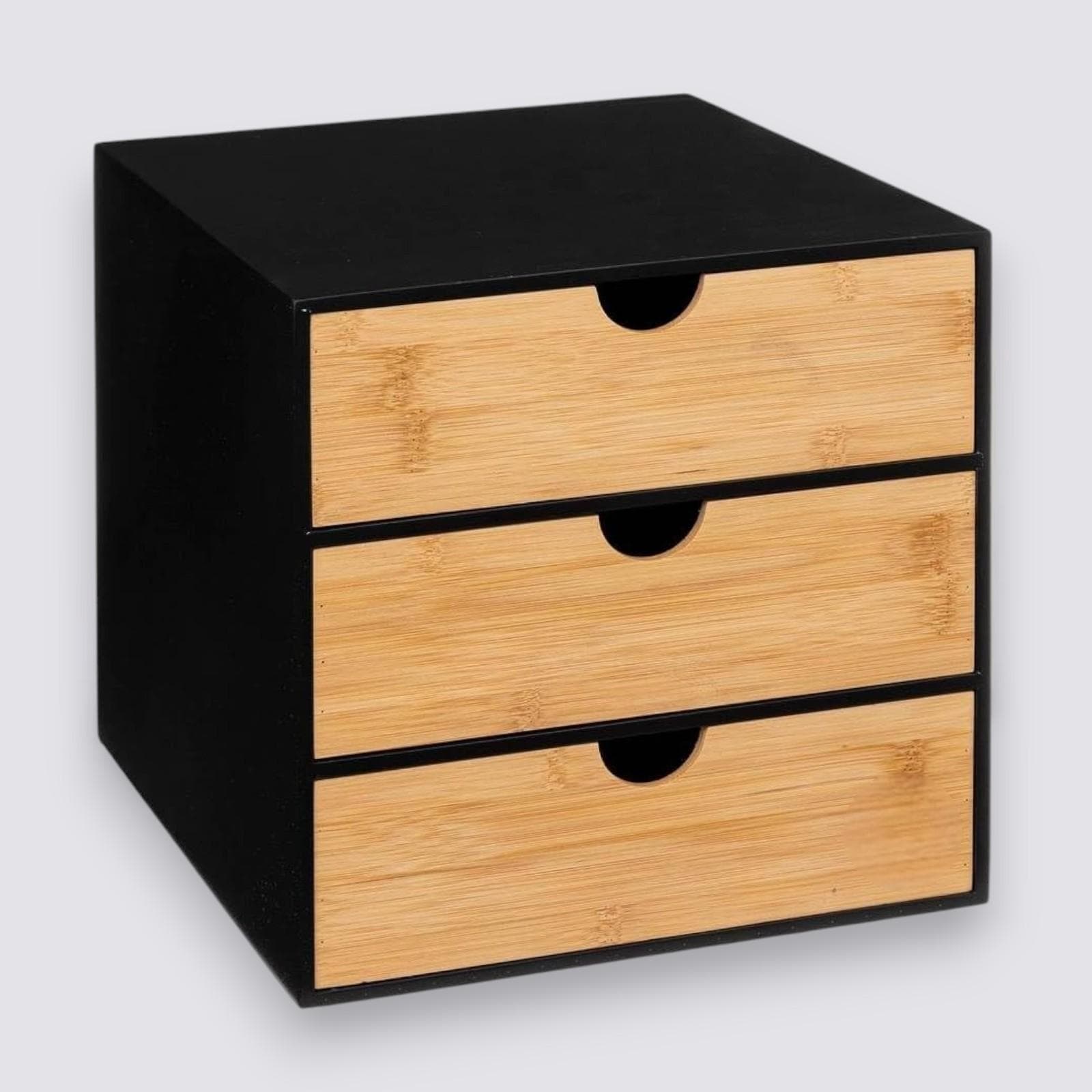 Cassettiera da scrivania 25h cm in legno nero e naturale con 3 cassetti - Smartlab