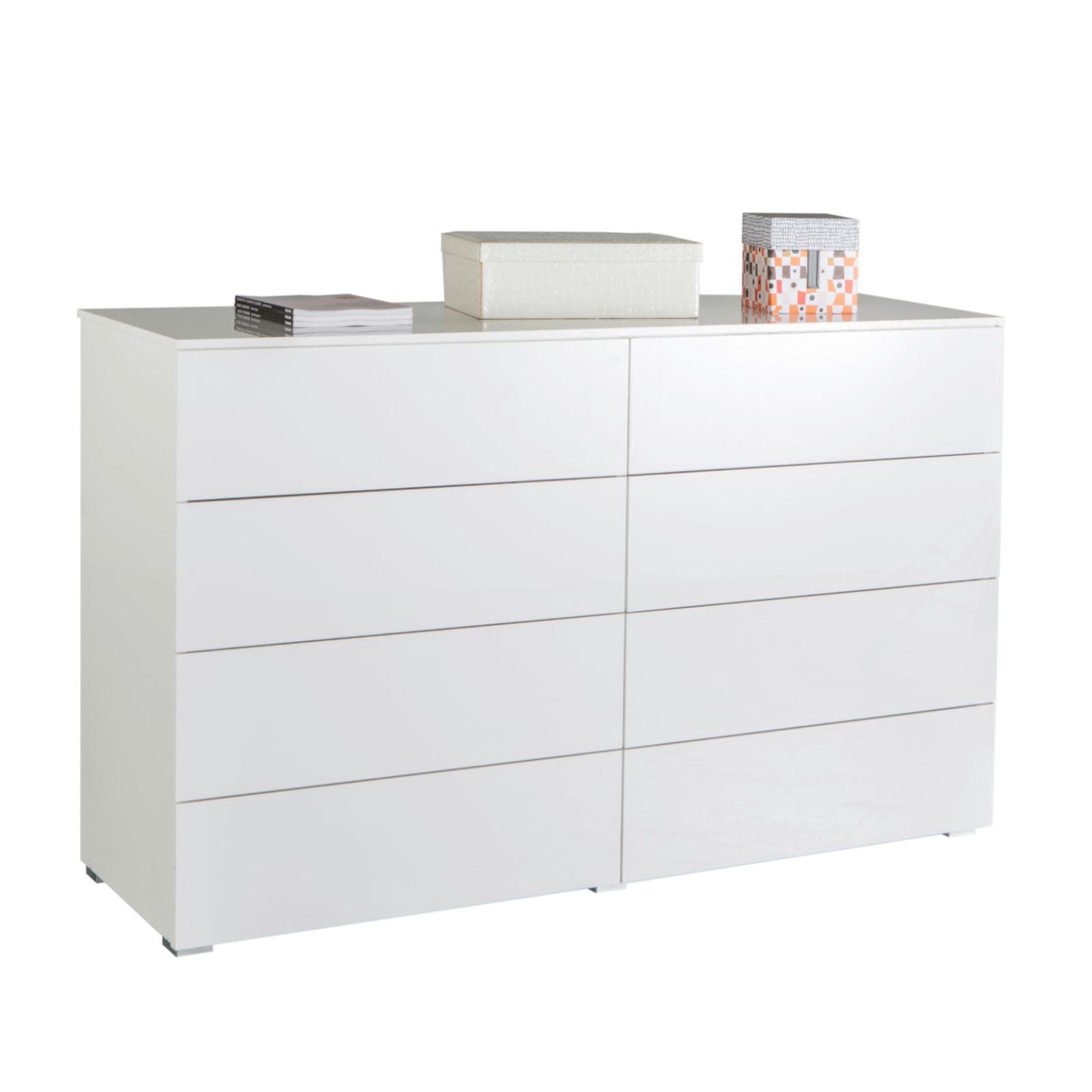 Cassettiera doppia 140x85h cm con 8 cassetti bianco lucido - Reina