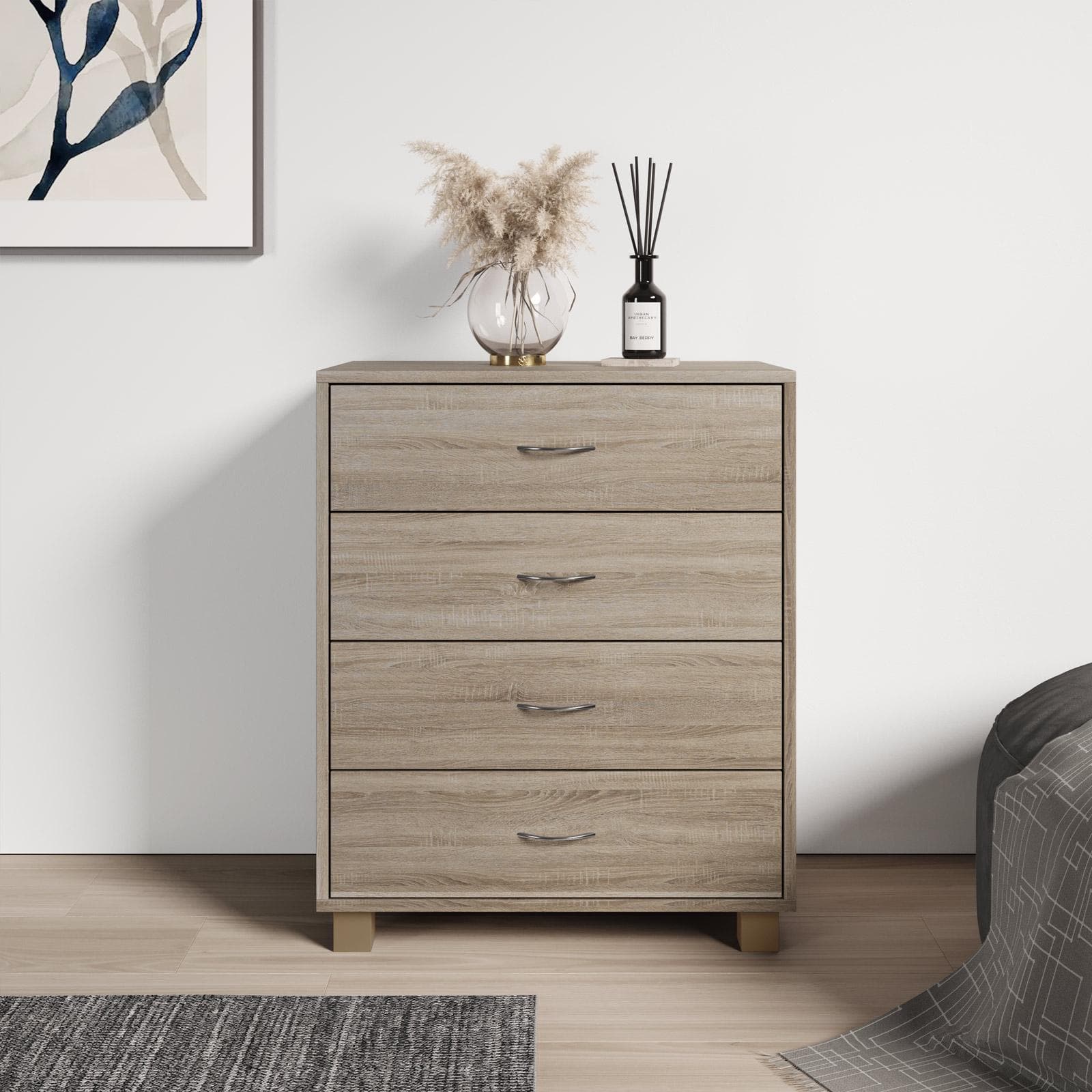 Cassettiera 63x83h cm in legno rovere con 4 cassetti - Artik