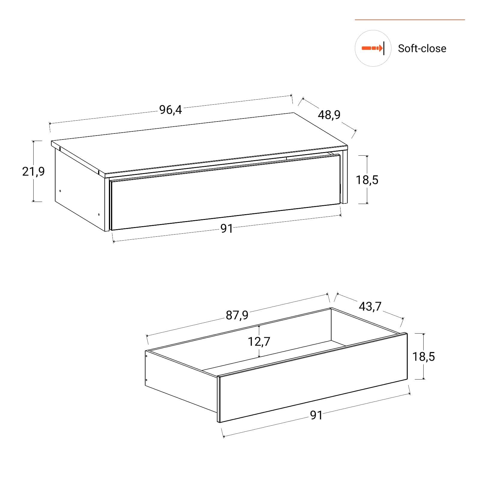 Cassetto soft close cashmere per armadio da 100 cm - Ventur