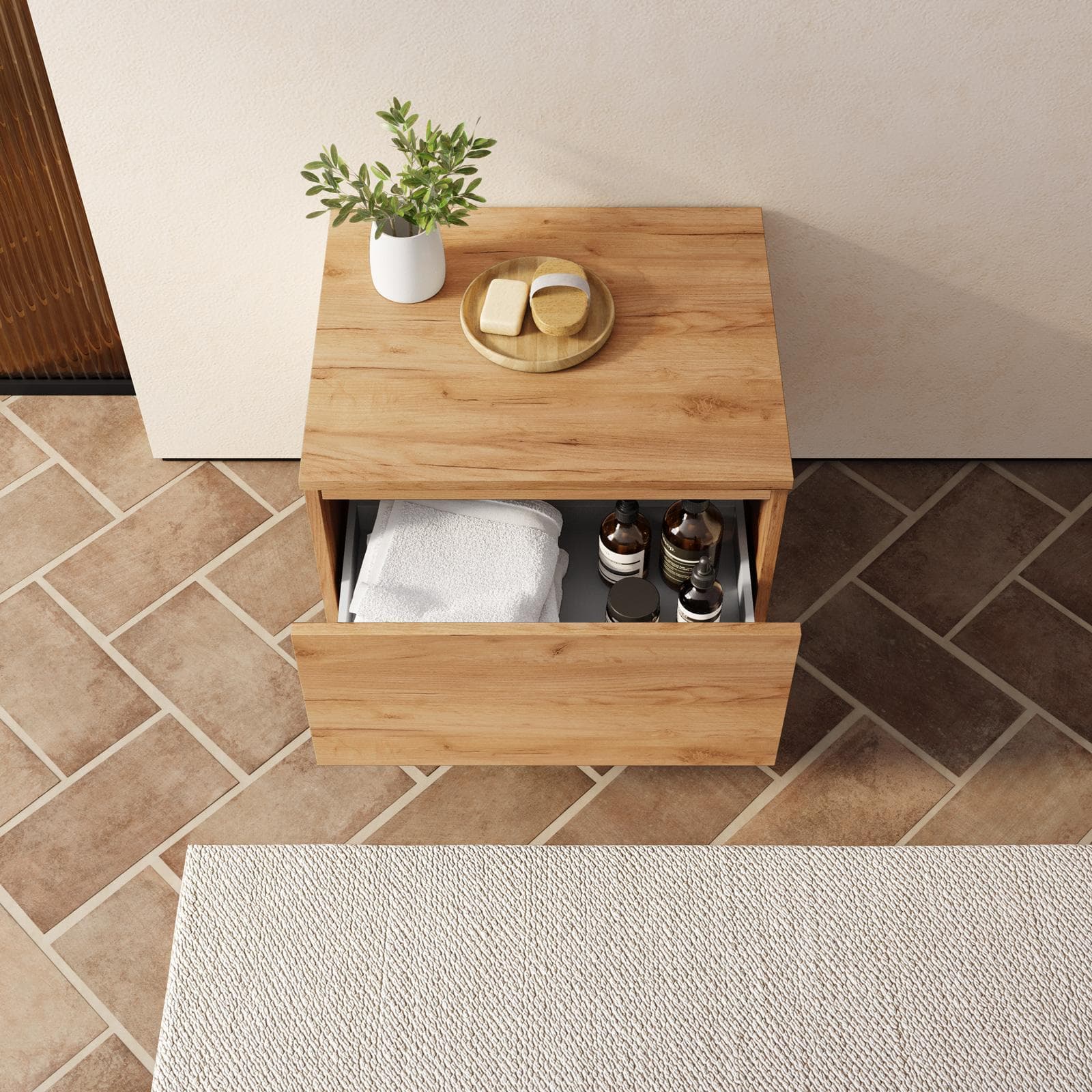 Cassettone bagno sospeso 50 cm in legno rovere gold - Plain