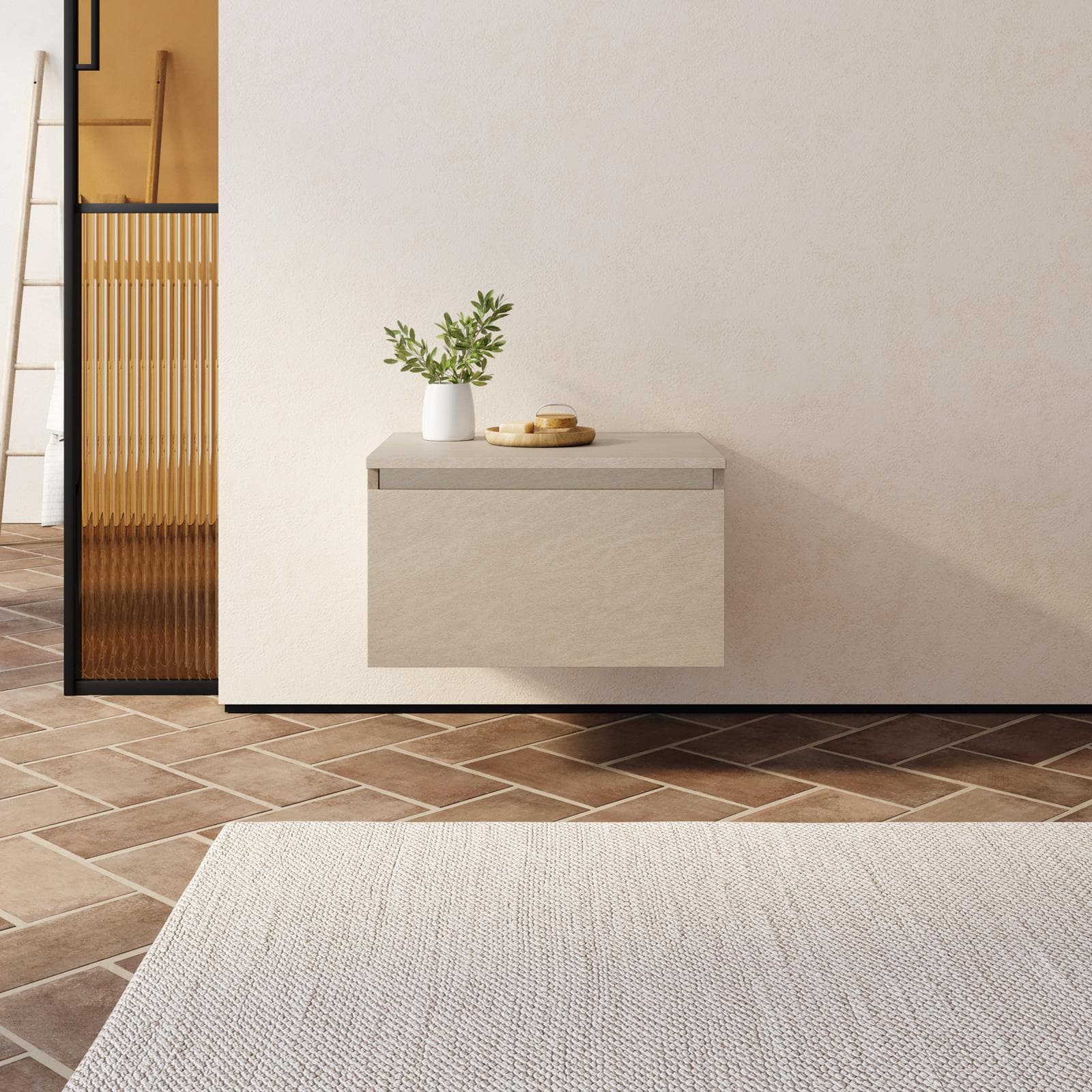 Cassettone bagno sospeso 60 cm in legno argilla - Plain
