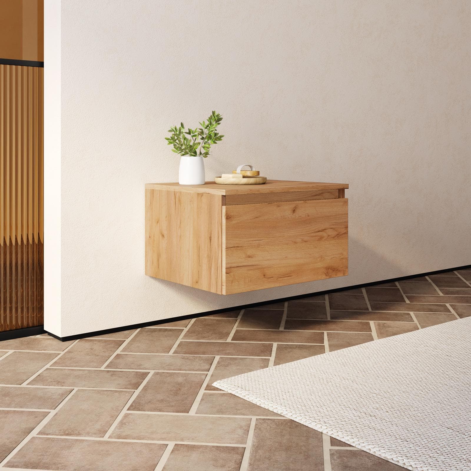 Cassettone bagno sospeso 60 cm in legno rovere gold - Plain