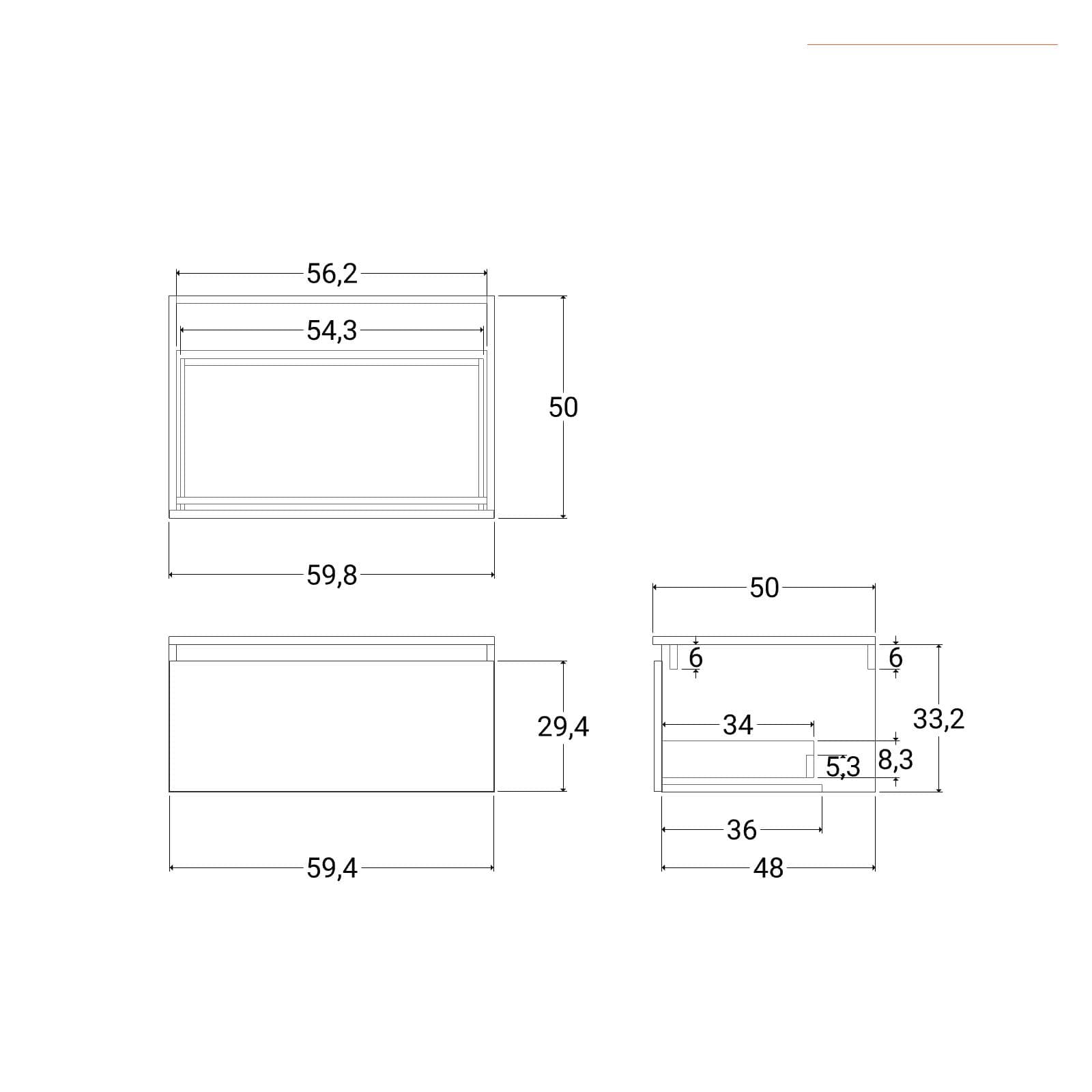 Cassettone bagno sospeso 60 cm in legno rovere gold - Plain