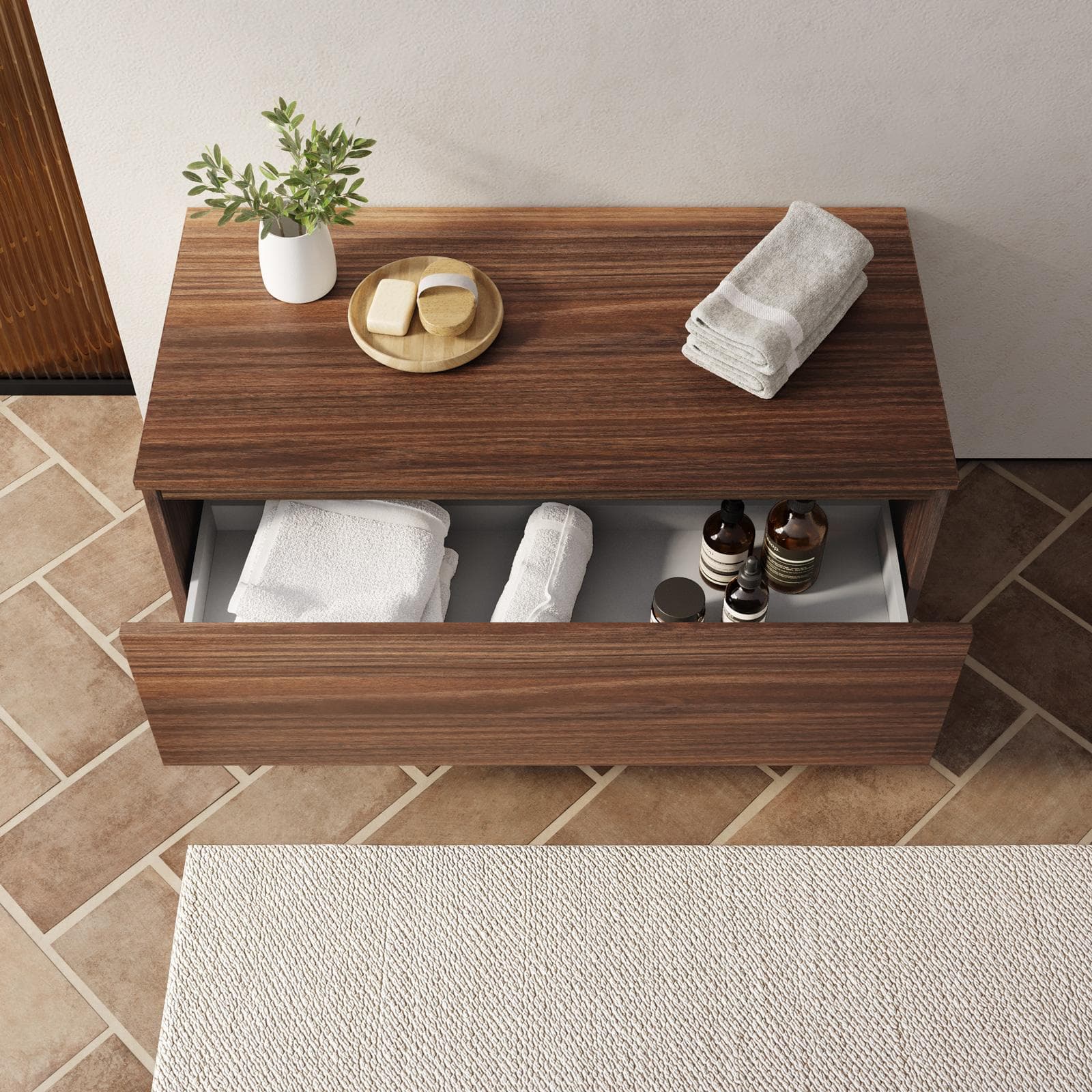 Cassettone bagno sospeso 80 cm in legno rovere deciso - Plain